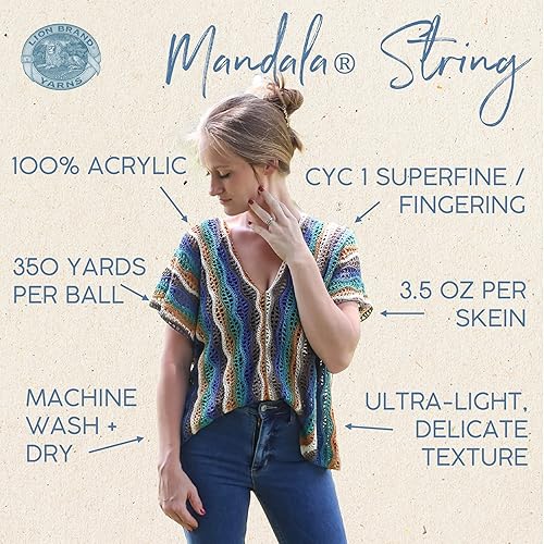 Miniatura 3 de Lion Brand Yarn Cuerda de mandala, hilo de dedos para tejer y ganchillo, tune, paquete de 3