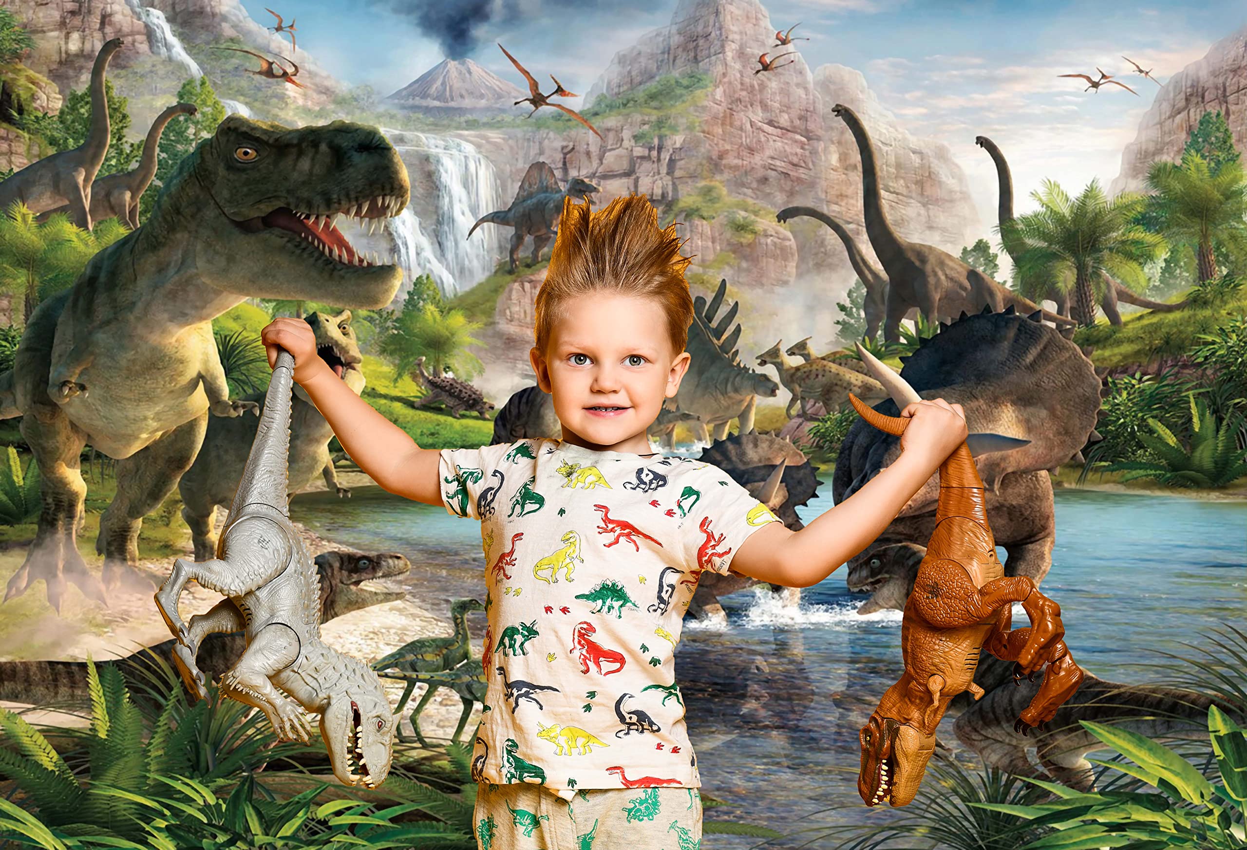 Avezano Dinosaur Theme Birthday Party Backdrop 7x5ft Gold And Green Safari Jungle T-Rex Dinosaur Background Boy Birthday Party Decoration Banner For Photography Kids Photo Studio Props - View #9