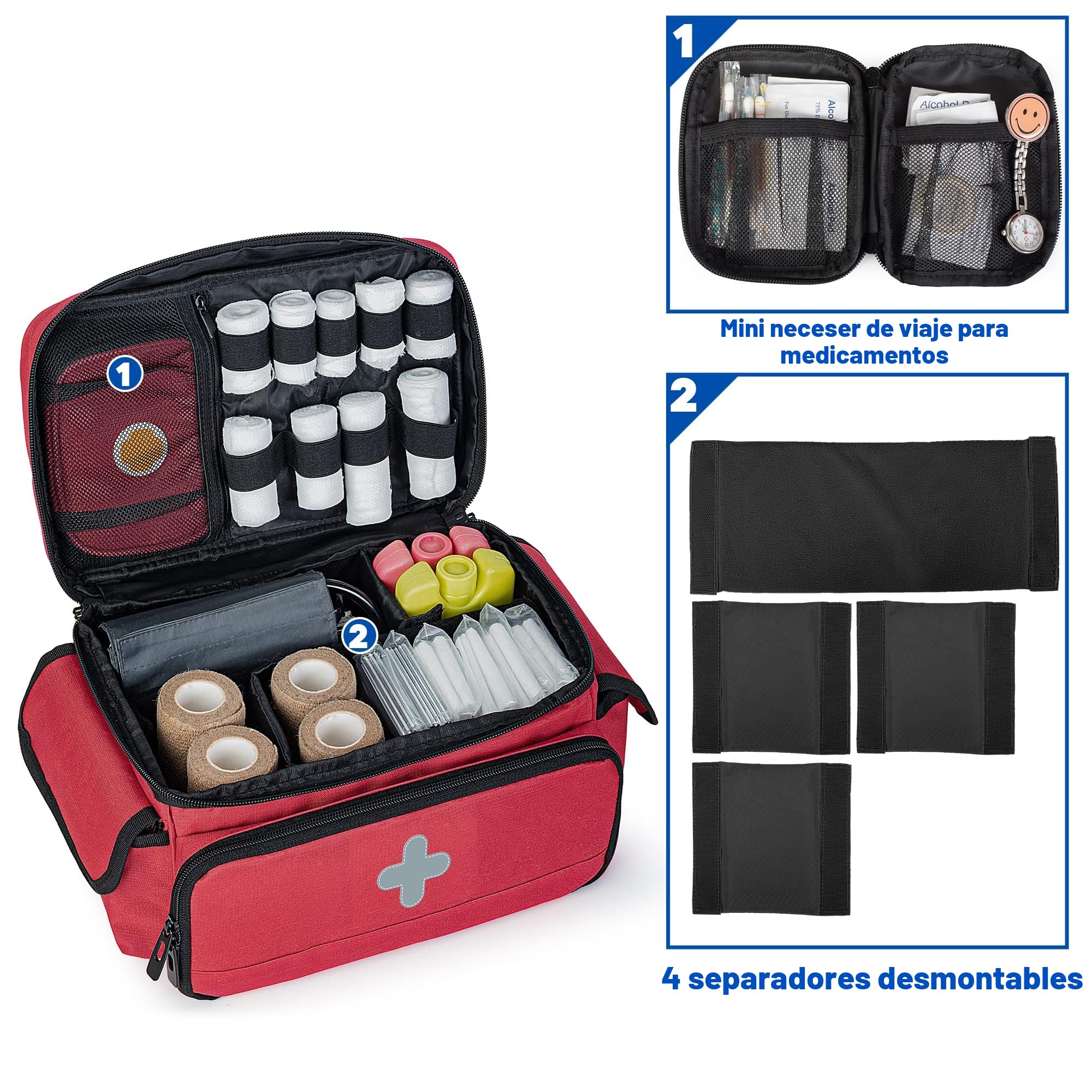 CURMIO Bolso pequeño de primeros auxilios vacío, organizador de kit de primeros auxilios familiar con mini bolsa de medicina para viajes, bolsa de almacenamiento de medicinas para el hogar y viajes