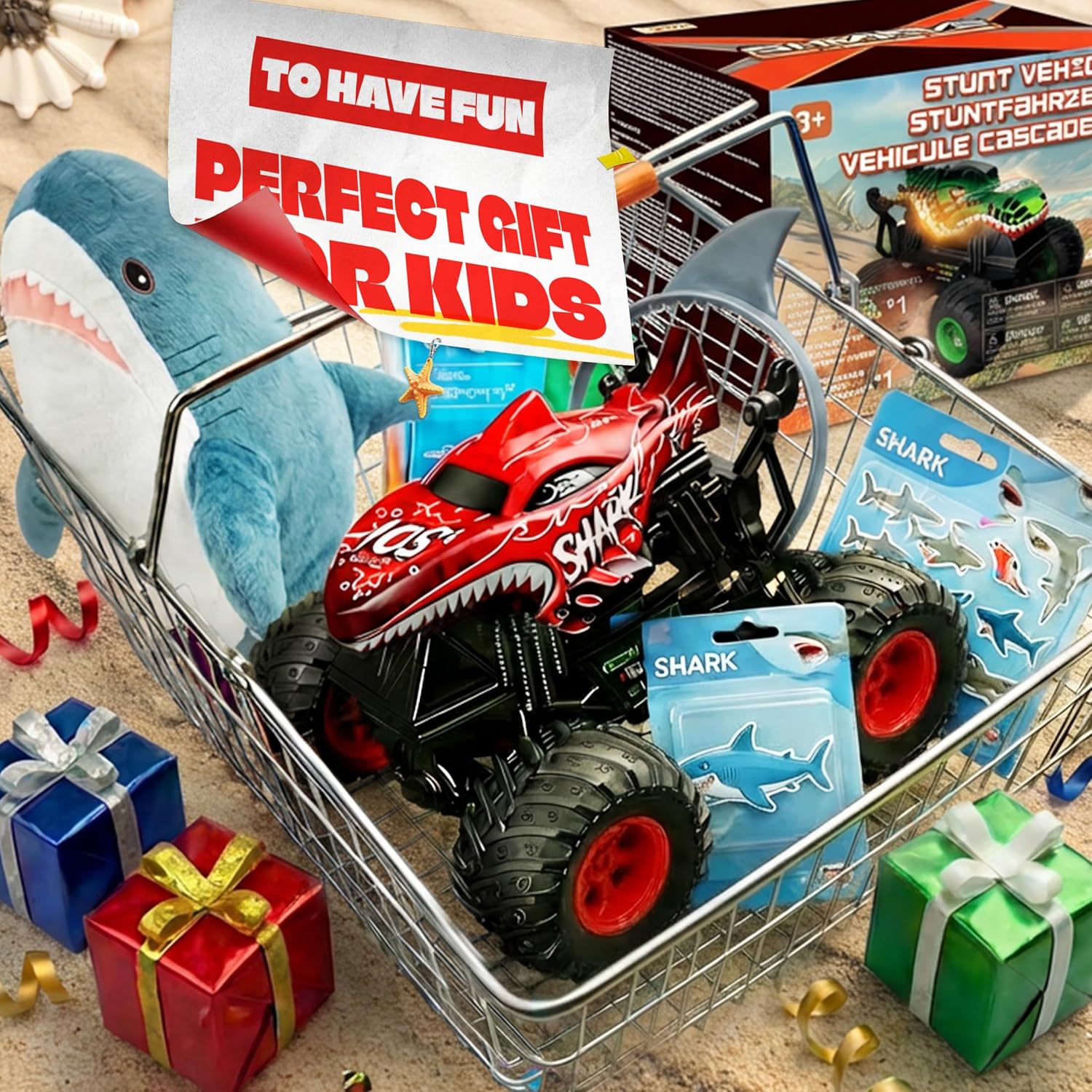 BEZGAR Monster Truck Toys - Remote Control Monster Truck with Light & Music, Dinosaur Toys for Kids, 1:20 Scale RC Truck with 360° Spins and Drifting, Remote Control Car for Boys 4-7 Red