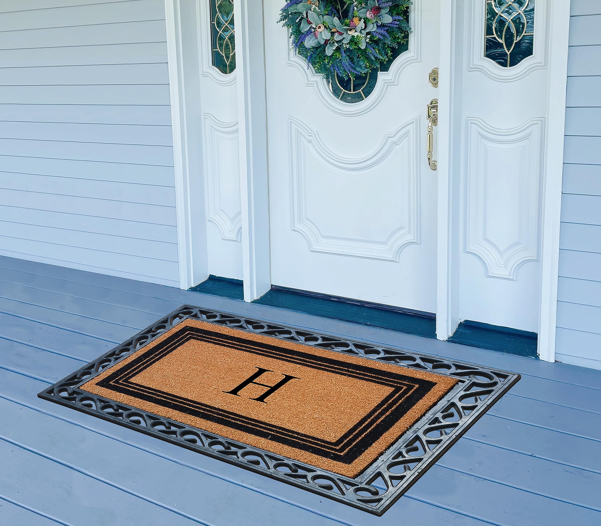 A1HC Natural Coir Monogrammed Entrance Door Mats, Durable Large Front Doormat, NonSlip, Flock