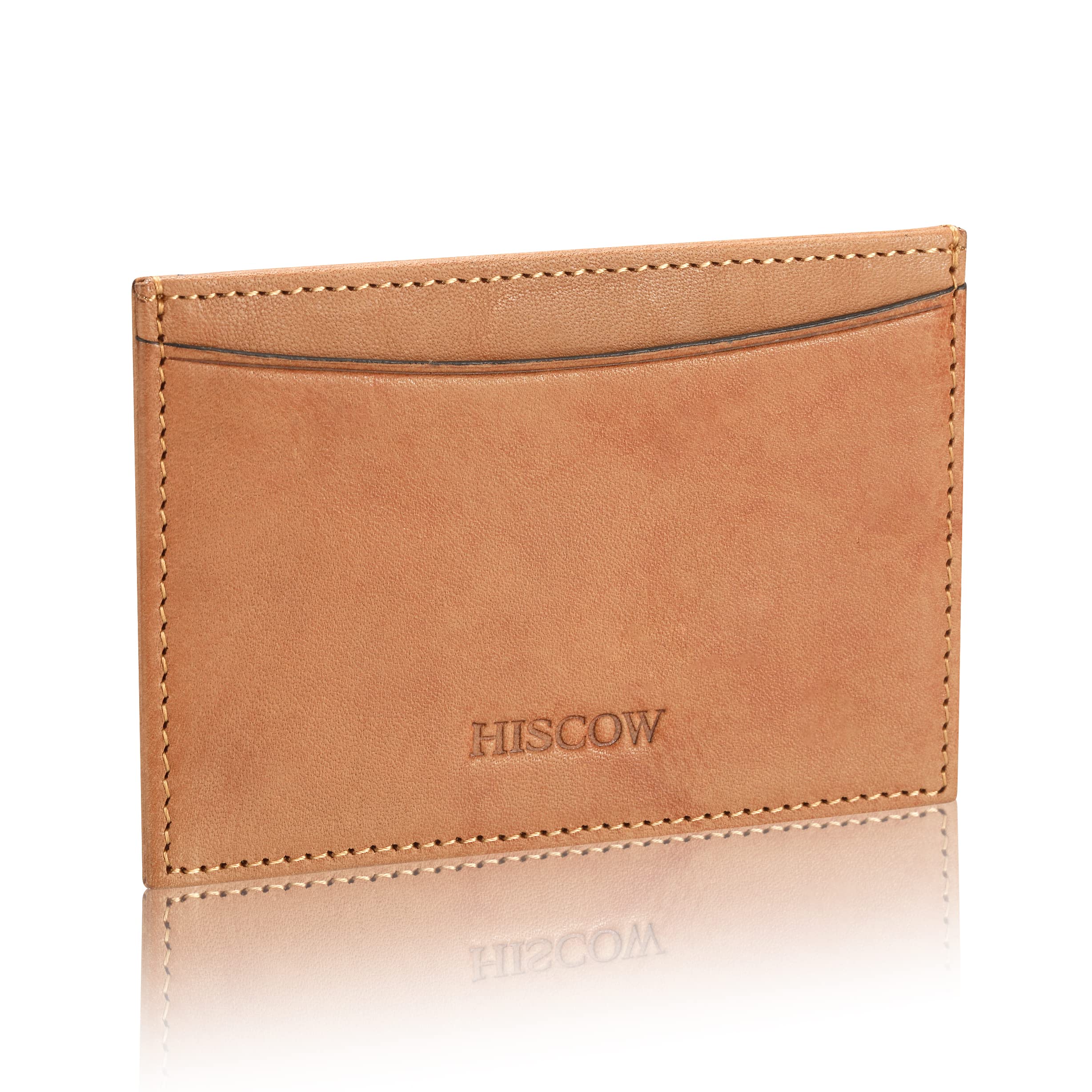 Leather Thin Card Holder, Slim ID Case Small Credit Card Wallet for Men & Women (Aniline Leather Tan)