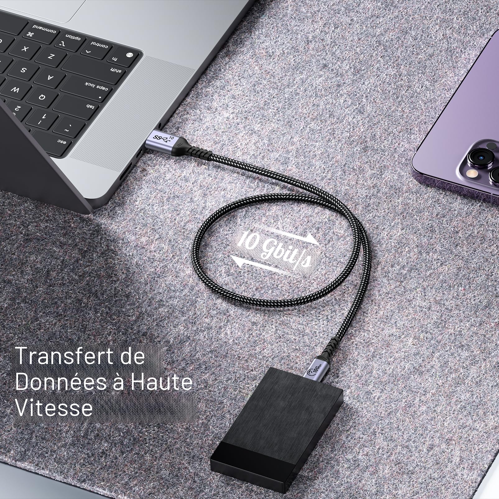 USB Cable 50CM 2 Pack USB A to C 10Gbps USB 3.1 Gen 2 3A Fast Charging Data Transfer for Samsung Galaxy S21 S10 S9 Note 20 iPad Pro GoPro