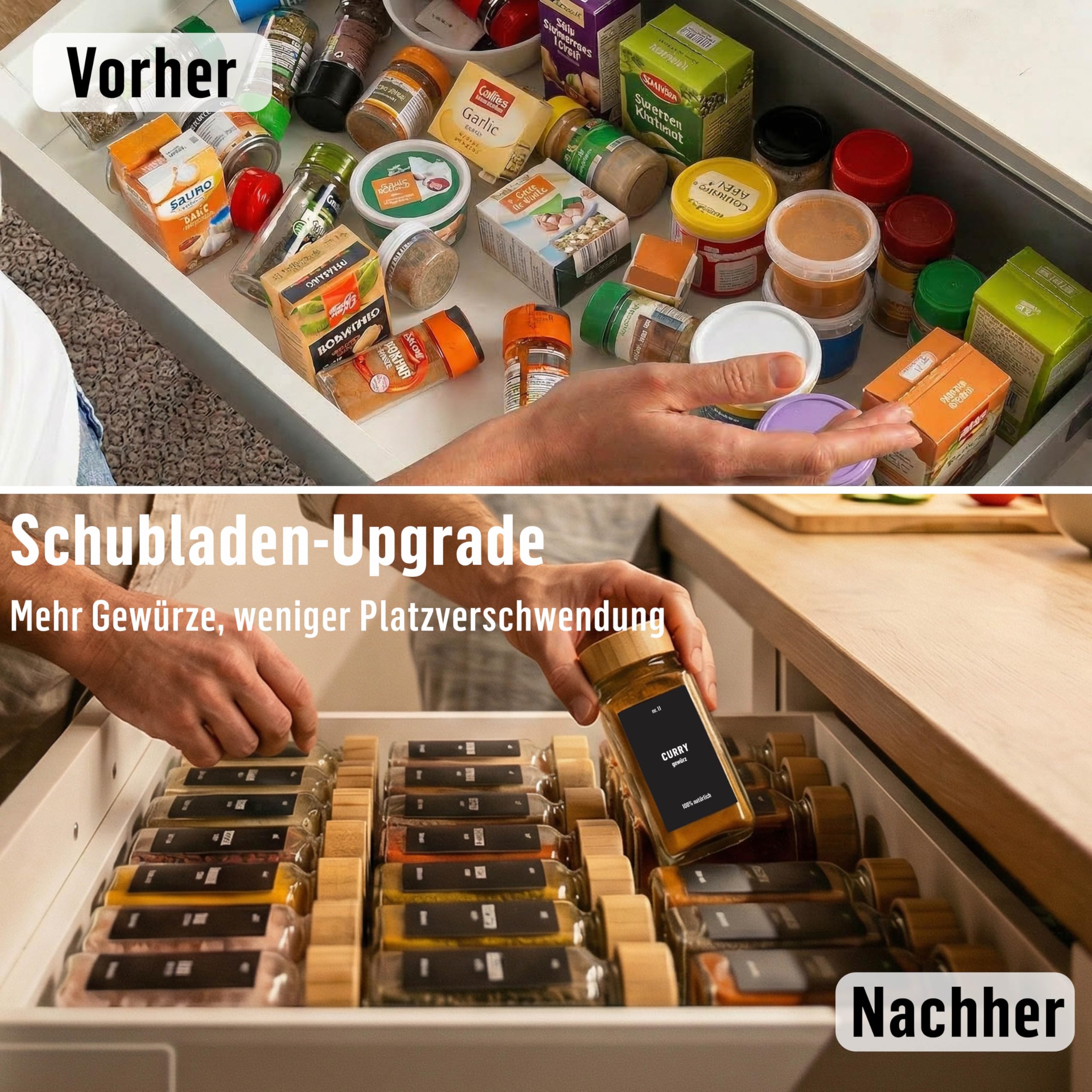 Deco Haus® Gewürzgläser eckig mit Holzdeckel 24er Set [+ Etiketten & Streueinsatz] - Gewürzdosen Set Glas - Gewürzbehälter Spice Jars - Aufbewahrung - Behälter für Gewürze - Gewürzaufbewahrung