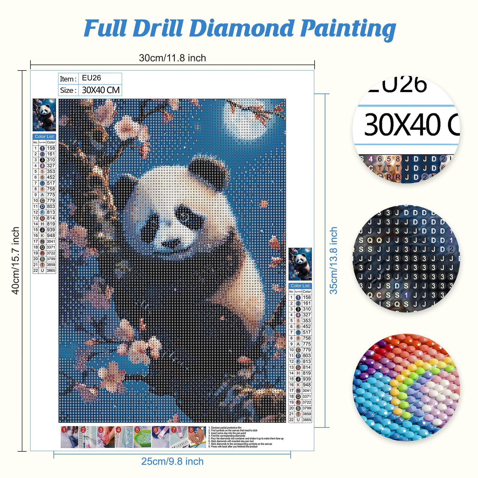 5D Diamond Painting Panda Mit Blumen – DIY Set Für Erwachsene, 30x40 Cm, Mit Allem Zubehör