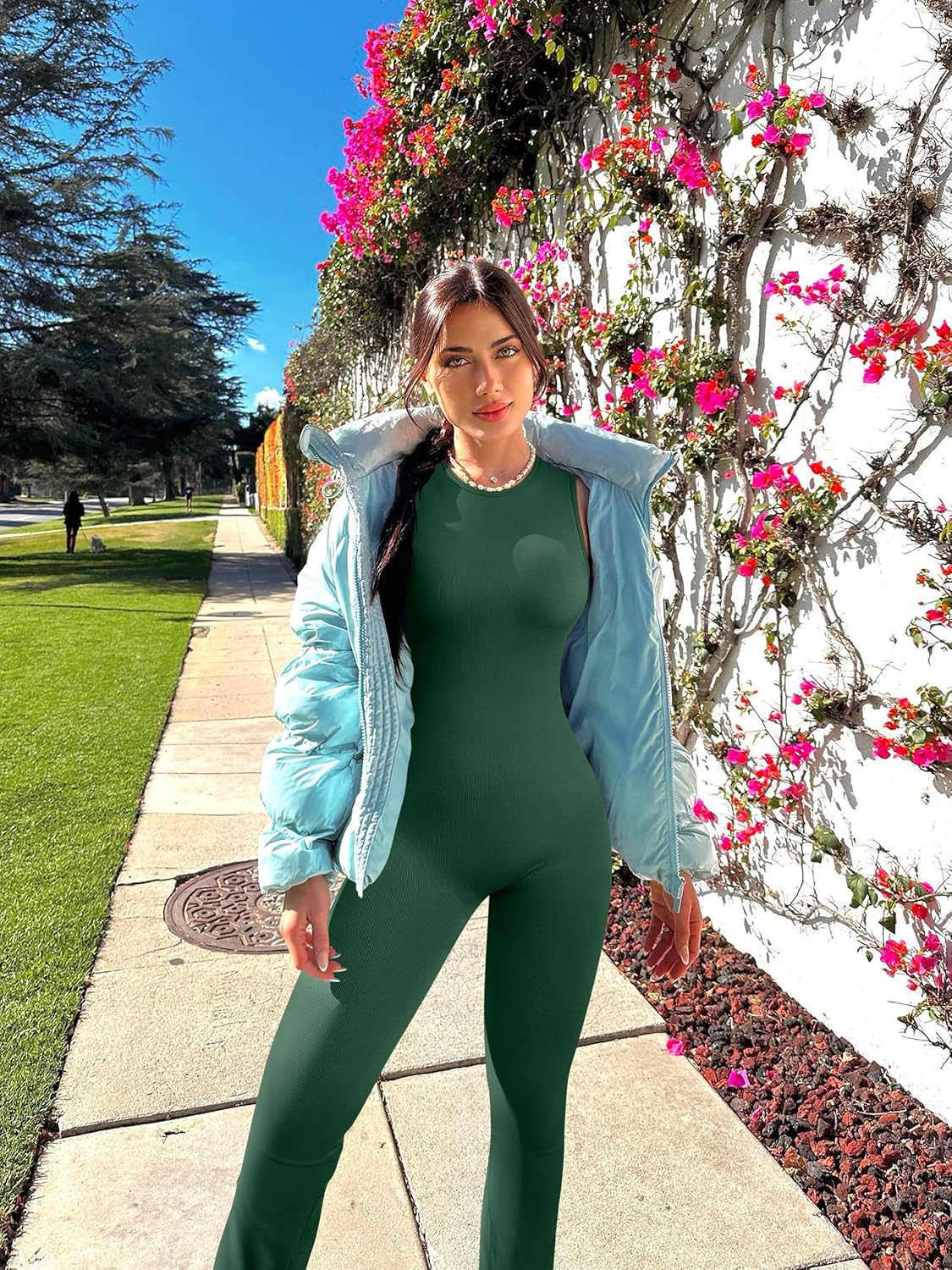 OQQ Women Yoga Jumpsuits Ribbed Crew Neck Sleeveless Bell Bottoms Flare Jumpsuits - Image 5