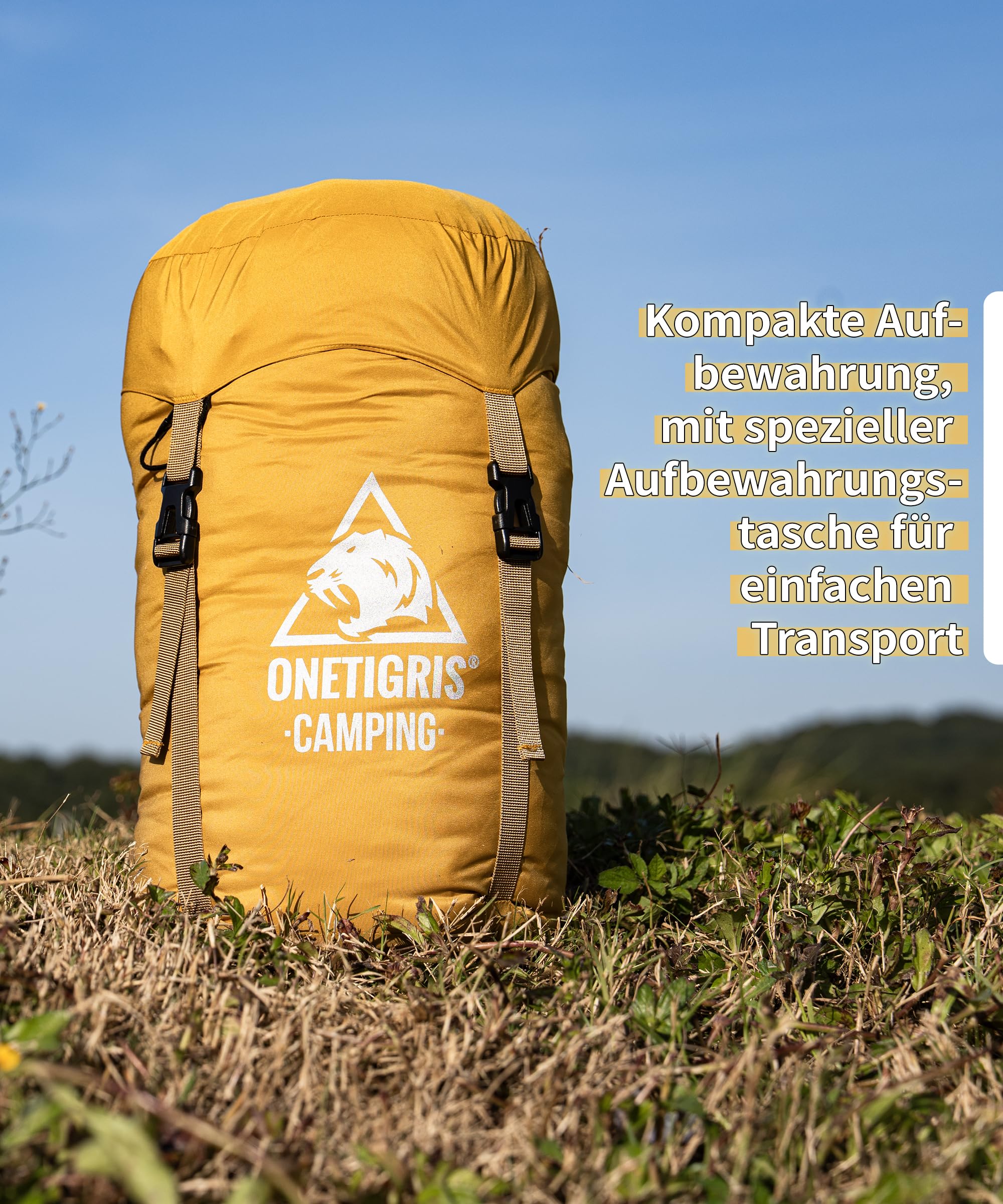 OneTigris Sac De Couchage Compact 3 Saisons – Léger, Imperméable, Pour Camping Et Randonnée, Taille 210x84 Cm