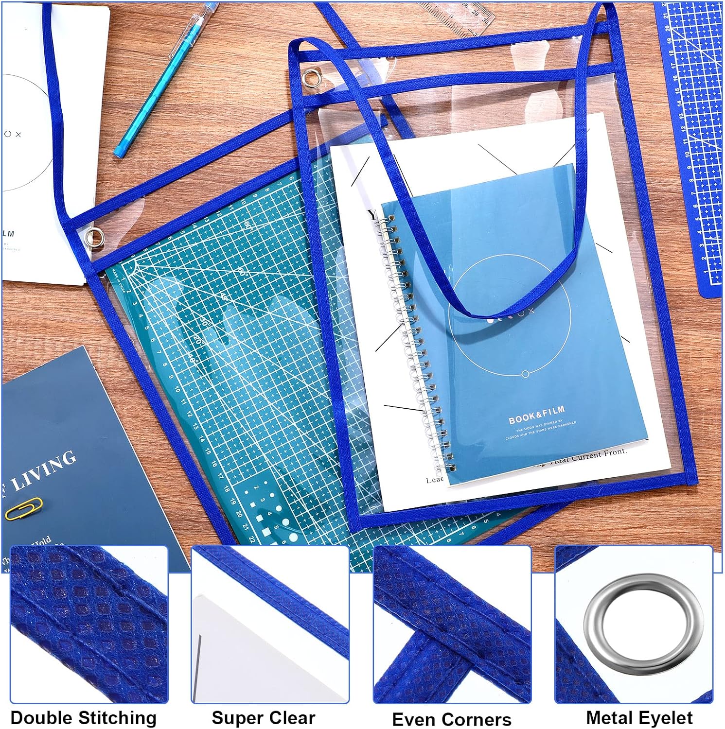 Epakh 30 Pack Office Products Shop Ticket Holders with Hanging Strap 9 x 12 Inches, Dry Erase Pockets, Job Ticket Holders, Both Sides Clear, Welcome to Work Order(Blue) image 4