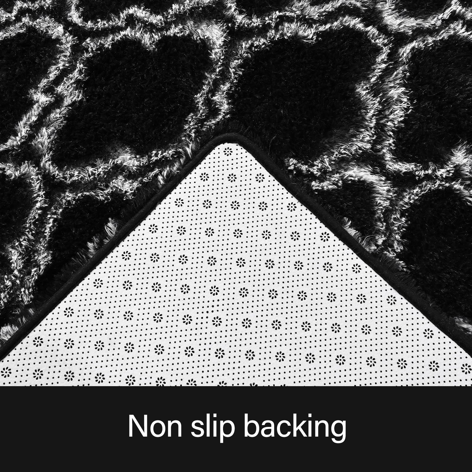 LOCHAS Luxury Shag Area Rug 5x8 Feet Geometric Plush Fluffy Rugs, Extra Soft and Comfy Carpet, Moroccan Rugs for Bedroom Living Room Dorm Kids Nursery, Black/White