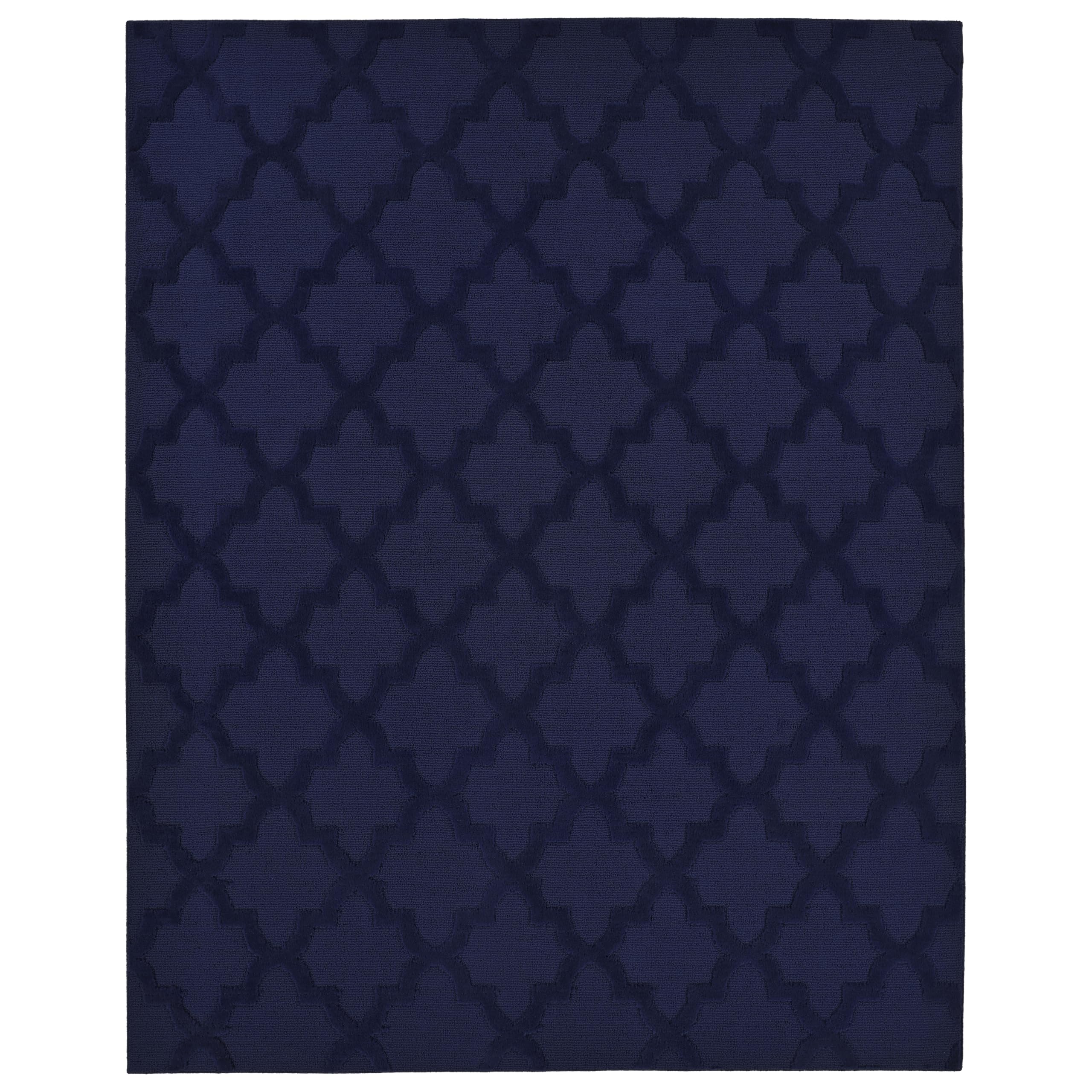 Garland Rug Quatro Navy 12' x 15' Cut-Loop Trellis Area Rug –Soft, Comfortable, Stylish & Budget-Friendly Rug in a Beautiful Solid Navy Blue