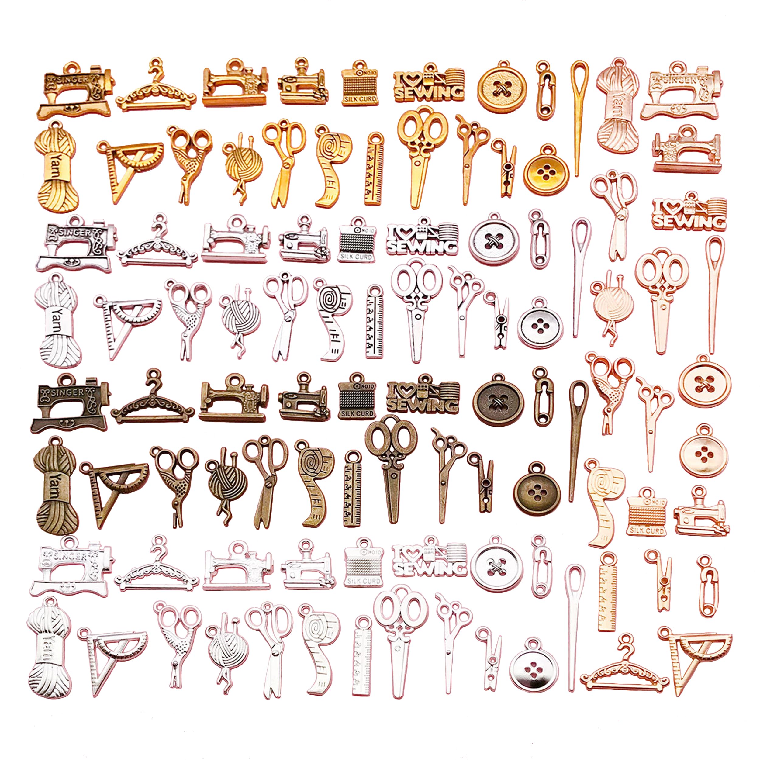 Topflier Mixed Style sewing Machine Series Charms for DIY Jewelry Bracelet Necklace Earring Keychain Craft Accessory Mother's Gift 100 PCS