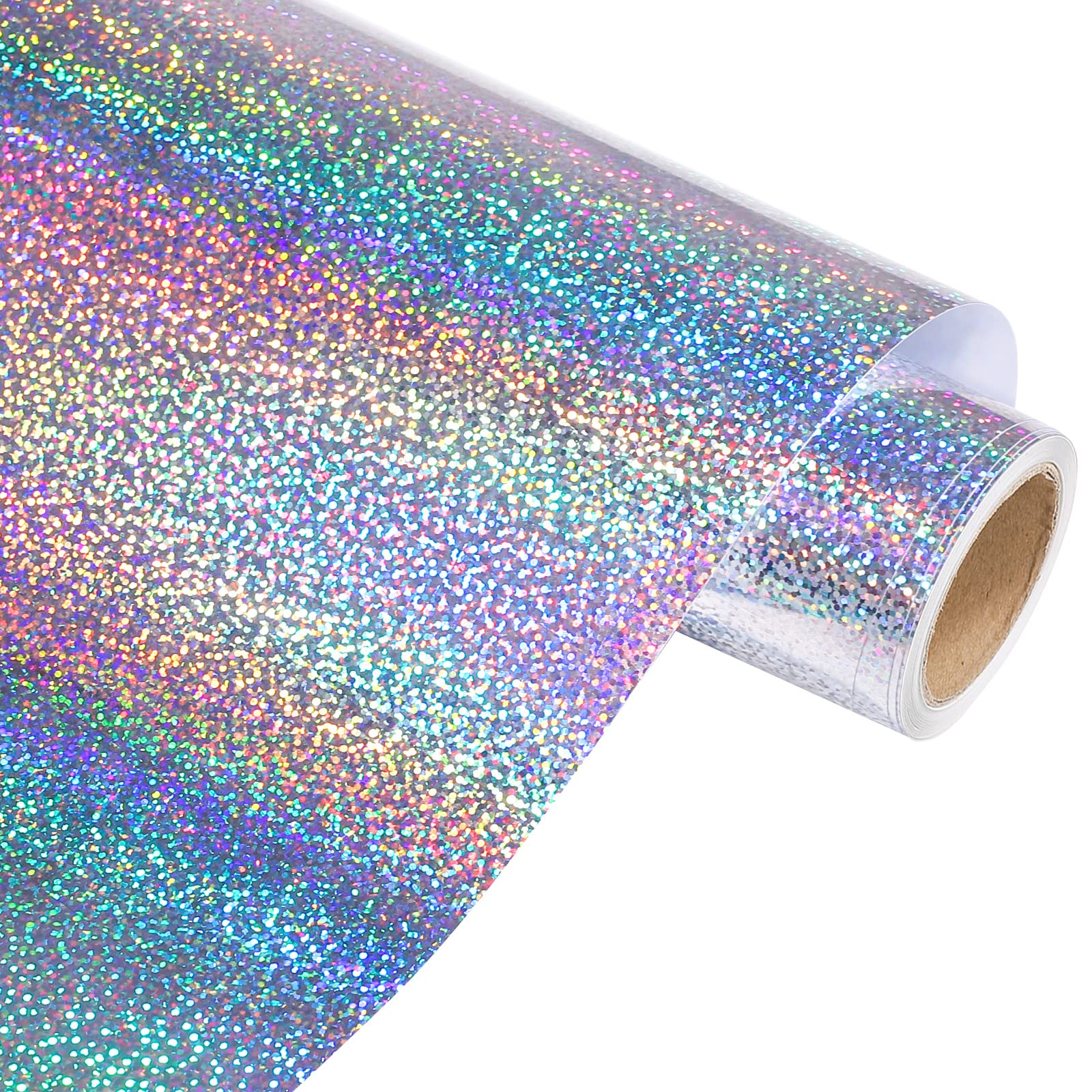 Holographic Sparkle Adhesive Permanent Vinyl Holographic Silver Self Adhesive Vinyl 12'' x 6ft Glitter Craft Vinyl Roll for DIY Decor