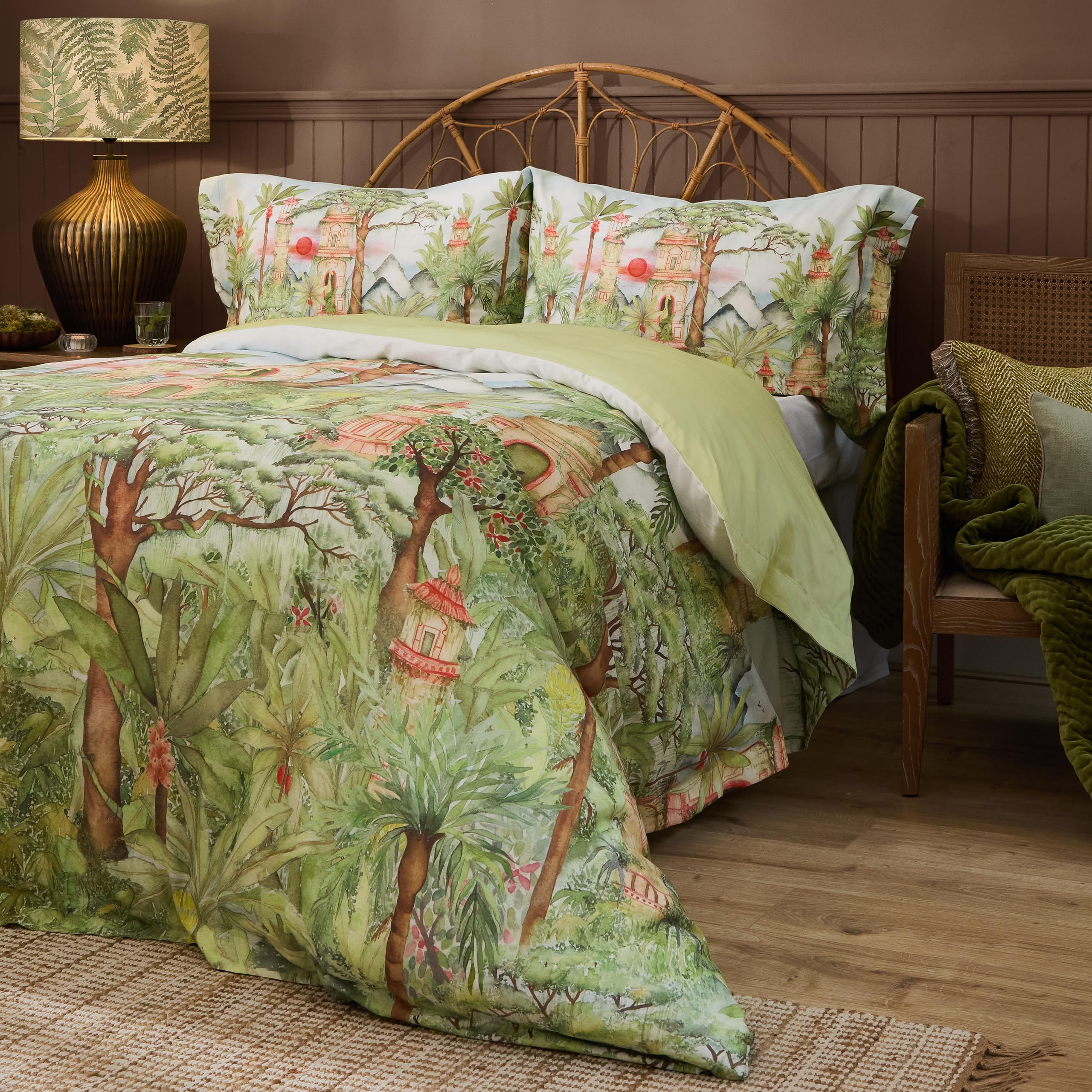 Voyage Maison Green Eden Ruins Duvet Cover Set – 100% Cotton Reversible Tropical Floral Design Bedding ( - King)