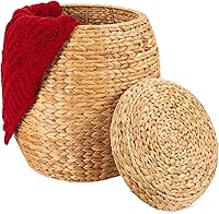 Best Choice Products Handwoven Hyacinth Storage Basket w/Lid - Vintage Multipurpose Organizer Tote for Plants, Laundry, Home Décor - Natural