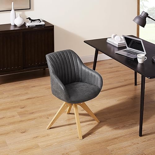 Miniatura 7 de Art Leon Mid Century Modern Swivel Accent Chair with Beech Wood Legs, Desk Chair No Wheels, Armchair for Desk, Mocha