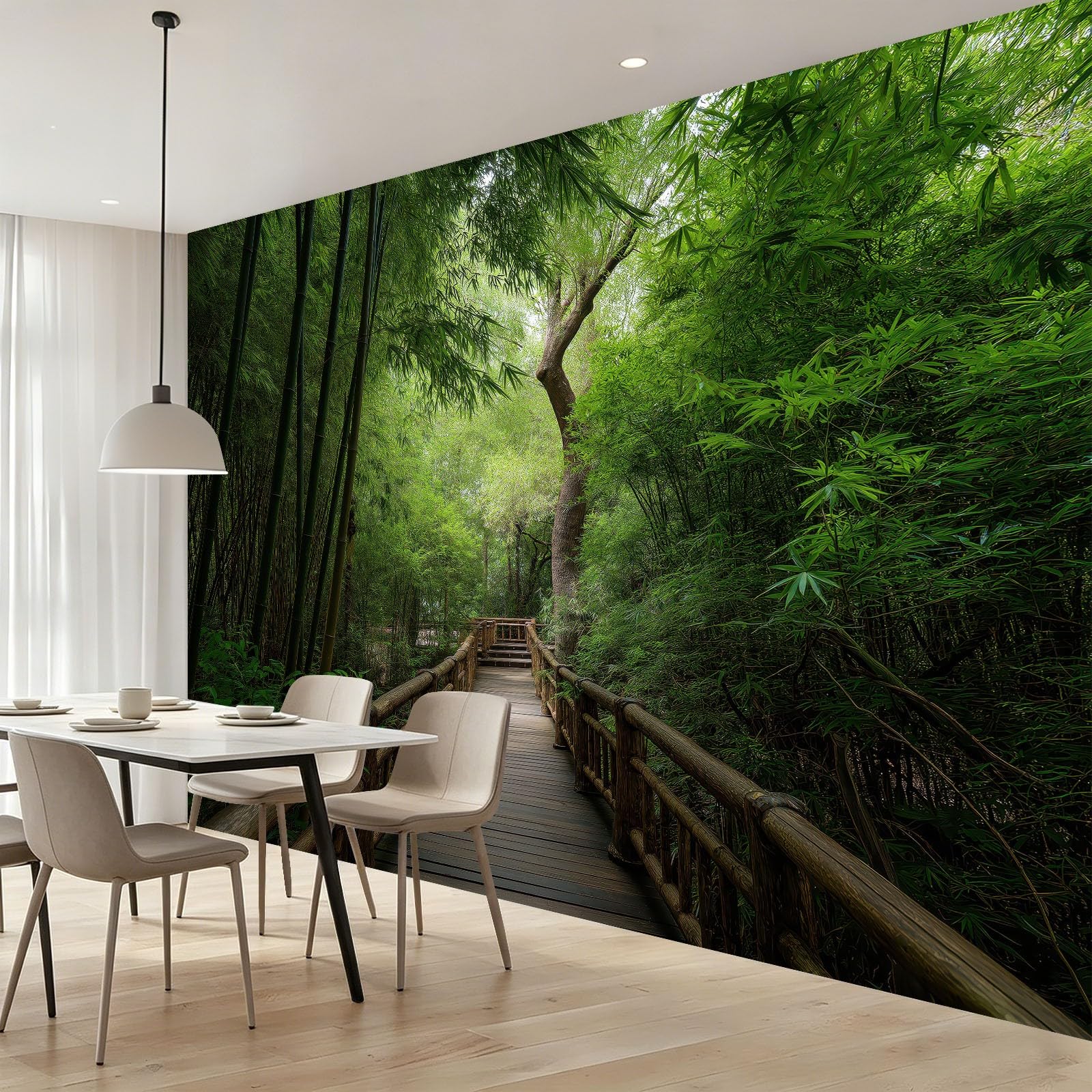 Fototapeta 250 x 175 cm ściany dekoracja salonu Poszukiwacze Zen Natura Most Bambus Zieleń do sypialni salonu Tapeta z włókniny, kolor zielony