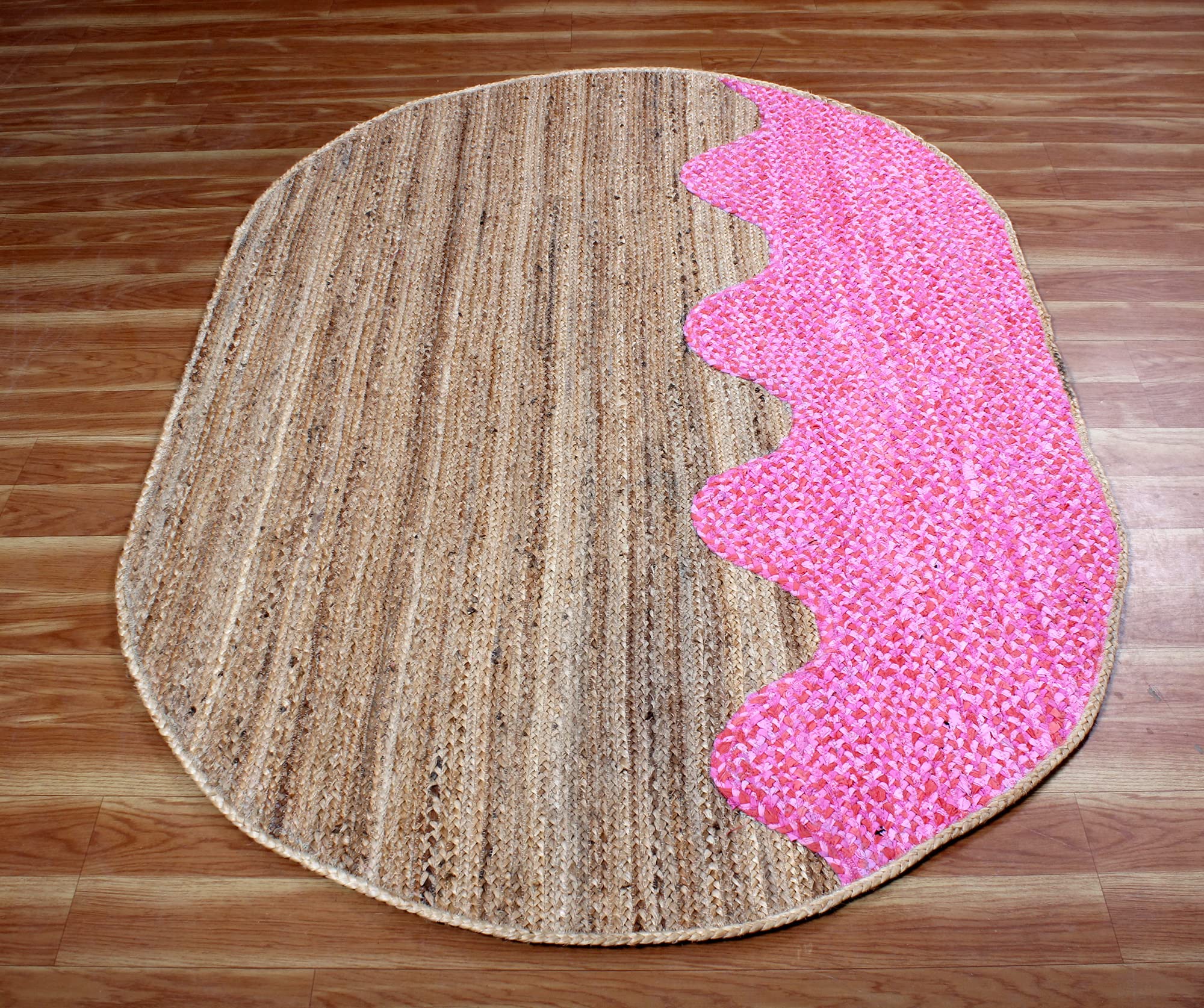 Tapis Chindi fait main en coton tressé rose, artisanat durable