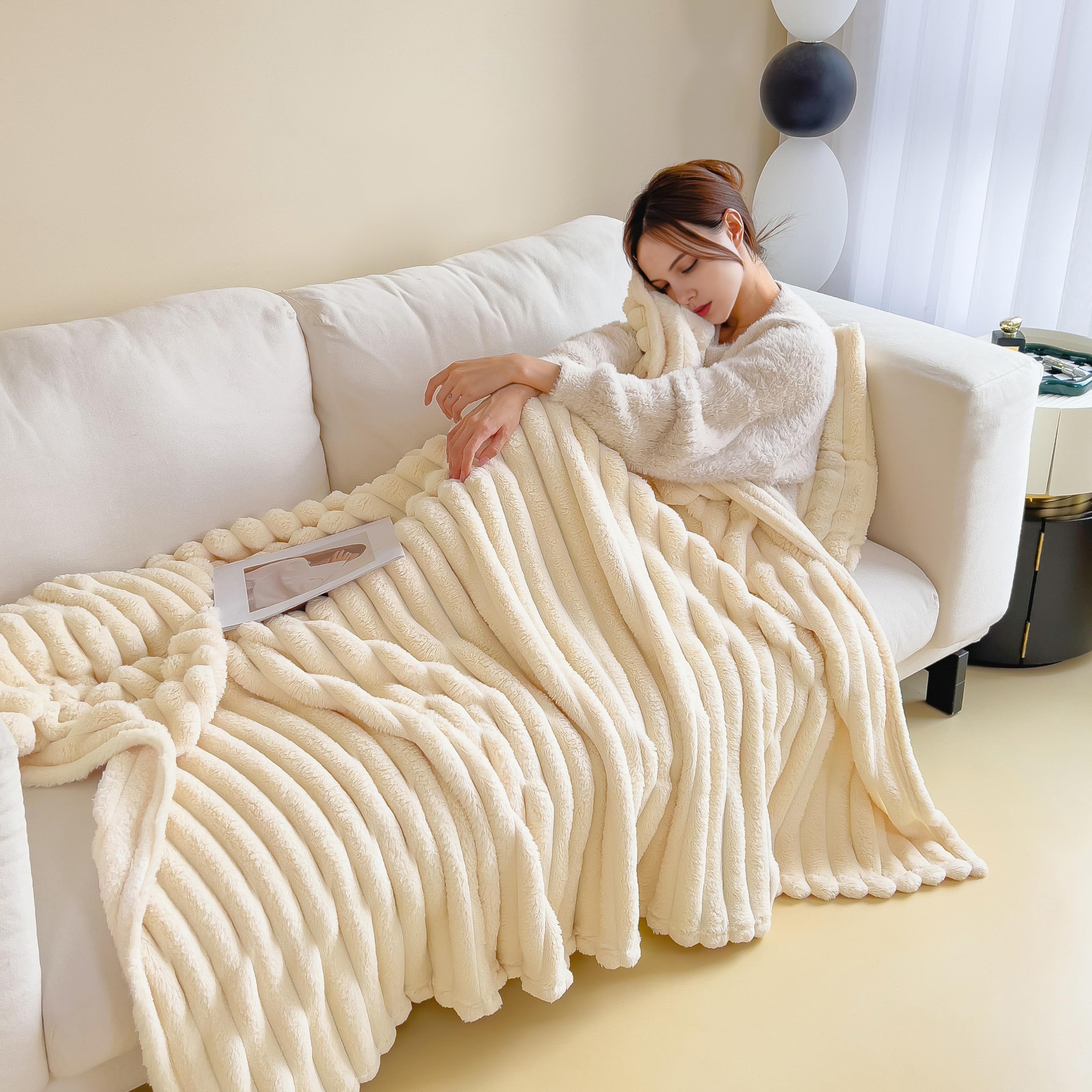 Coperta 200 x 230 cm, calda coperta e copridivano, per mamma, donne e fidanzate (beige, 200 x 230 cm)