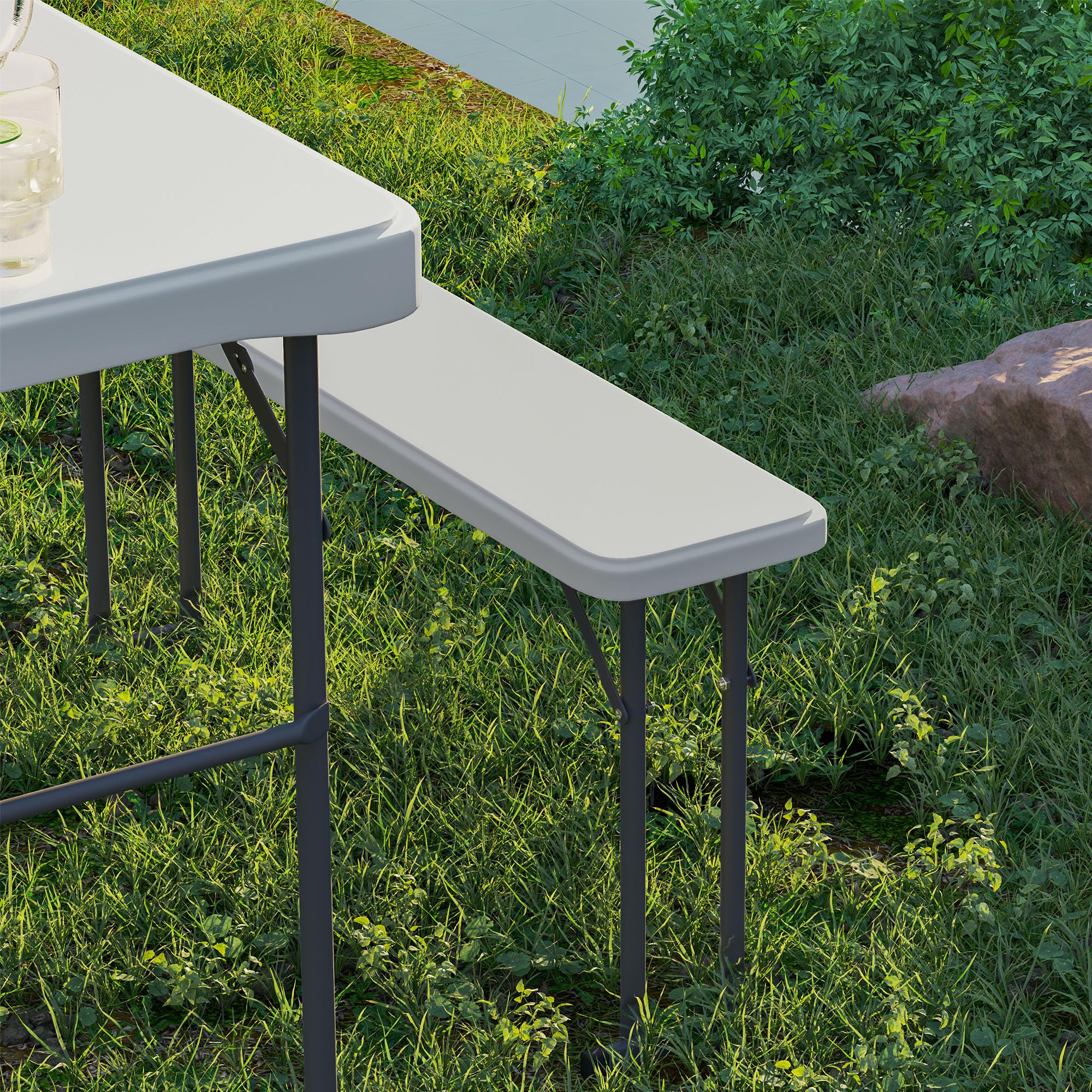 Outsunny Set tavolo pieghevole e panche da picnic 113 cm, tavolo da campeggio pieghevole con sedie portatili con maniglie per il trasporto, pieghevole, grigio chiaro