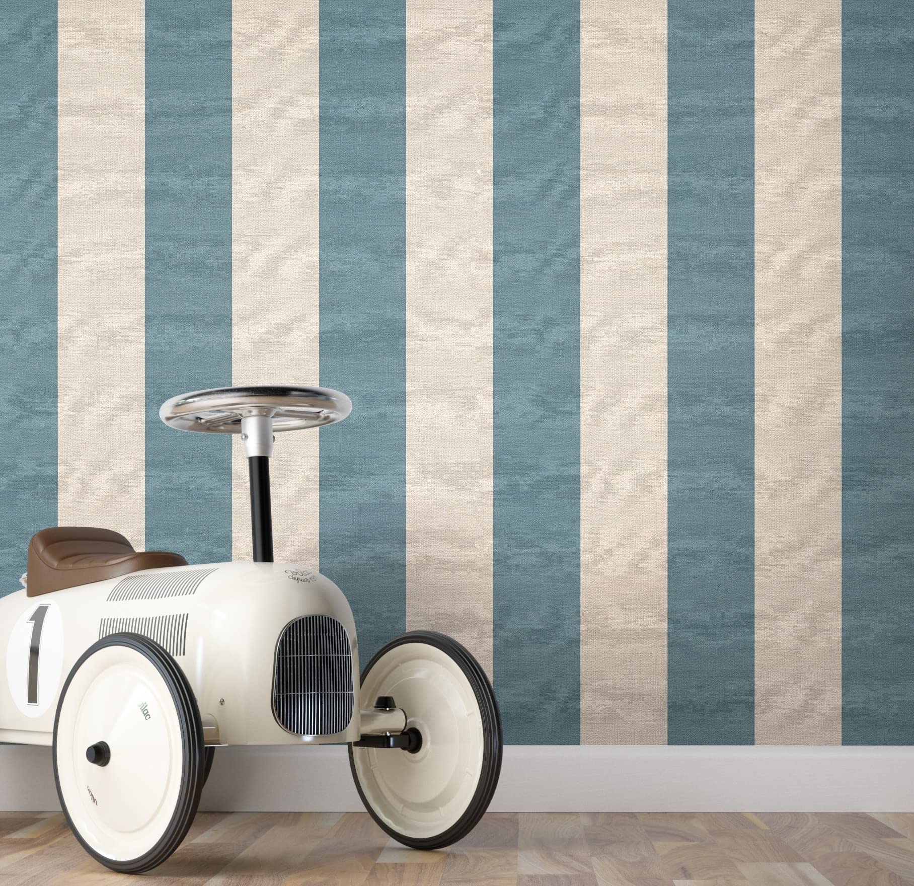 Carta Da Parati Azzurre A Strisce Moderna - Tessuto Non Tessuto, 10,05m X 0,53m, Design A Blocchi - Foto 4