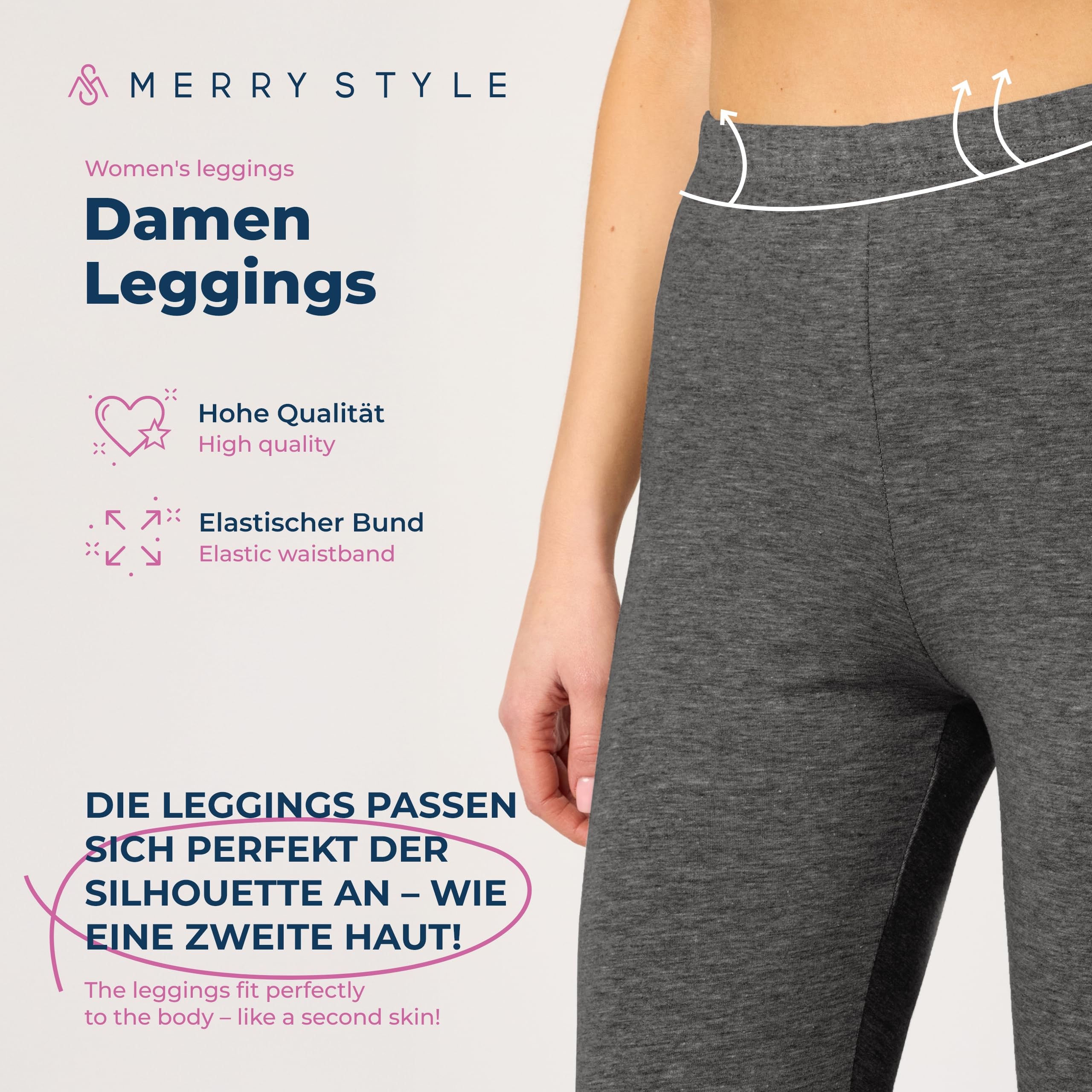 Merry Style Legginsy Damskie z Bawełny 3/4 Wysoki Stan MS10-199