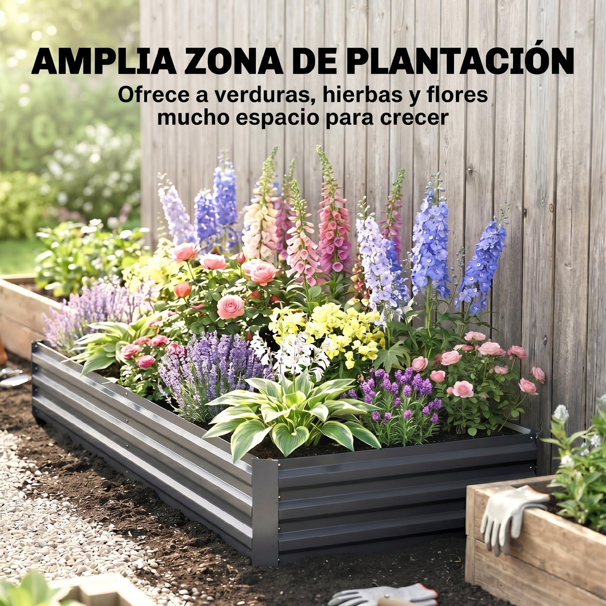 Outsunny Jardinera Exterior Grande Acero Galvanizado 241x90,5x30 cm Gris | Huerto Urbano Exterior, Macetero Grande Exterior con Base Abierta, Resistente a la Intemperie
