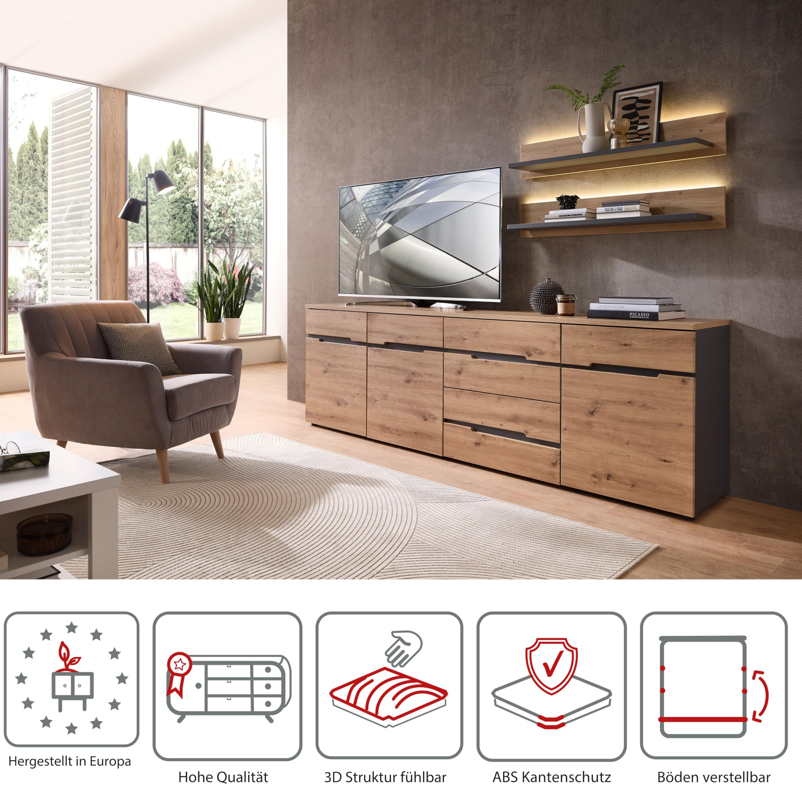 Memphis TV-Sideboard Fernsehschrank Artisan Eiche Optik Graphit