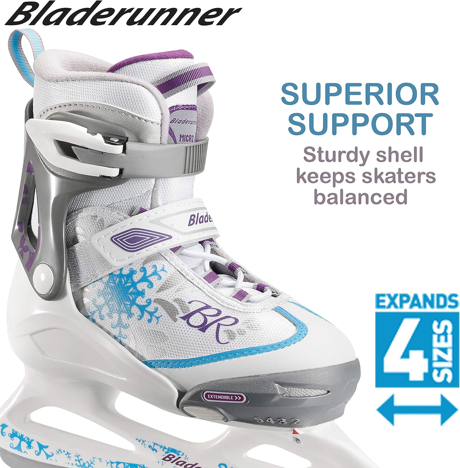 Bladerunner Kids Ice Skates, White/Blue, Size 5-8