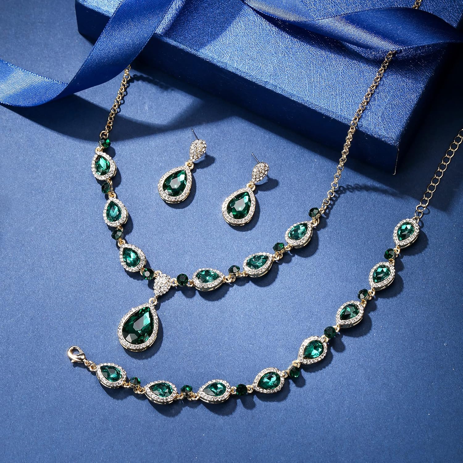 EleQueen Women's Wedding Bridal Jewelry Set for Brides Bridesmaids, Rhinestone Crystal Teardrop Necklace Earrings Bracelet for Party Prom - Image 5