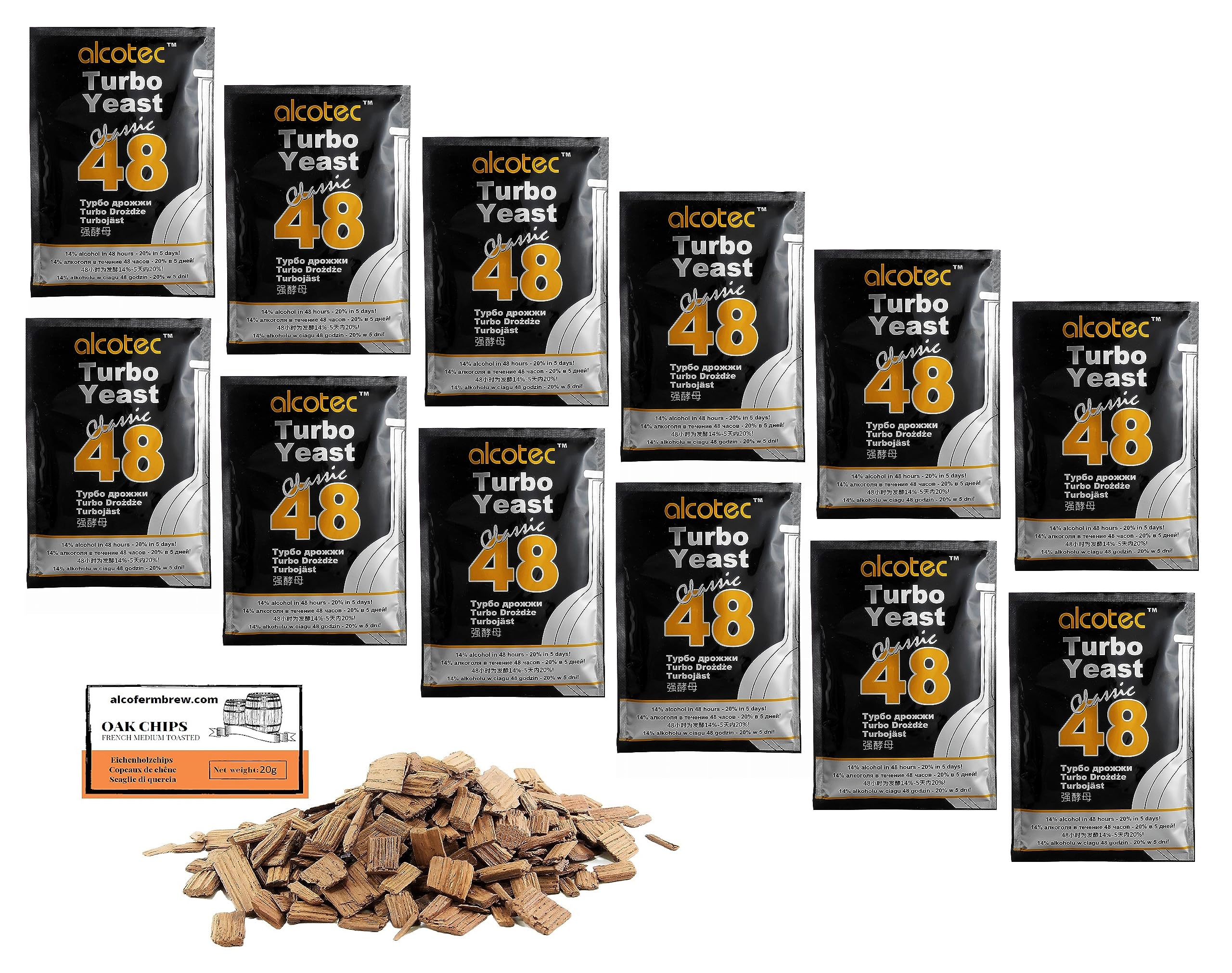 12 x Levadura Alcotec Classic 48 – 130g, Para Mostos Azucarados, Fermentación Rápida hasta 20% en 7 Días, Ideal para Grandes Volúmenes