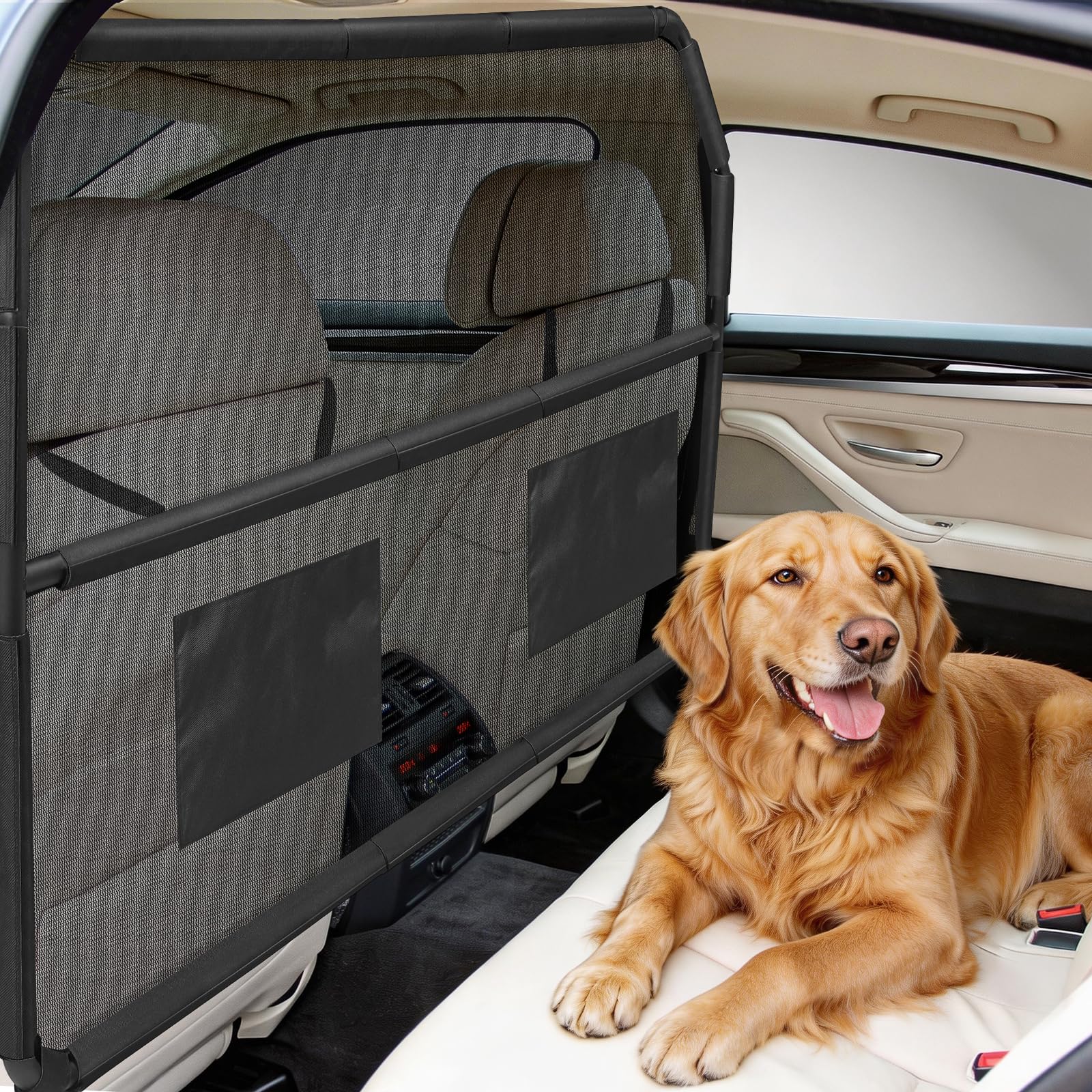 Sunexinlo Barriera per auto per cani, per SUV, bagagliaio e bagagliaio, universale, per animali domestici, larga 127 cm, con rete trasparente per piccoli camion, SUV e veicoli di medie dimensioni