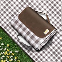 SAMSIER Outdoor Picnic Blankets Waterproof Foldable Sandproof, Large Gingham Cute Picnic Mat Washable Portable for Park Beach Camping Courtyard Brown, 200 x 200cm/80" 80"