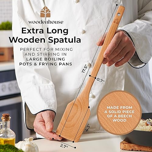 Miniatura 2 de Woodenhouse - Cuchara larga de madera de 17.5 pulgadas, pala de cangrejo de rancho, espátula de madera de haya de mango largo para cocinar, mezclar