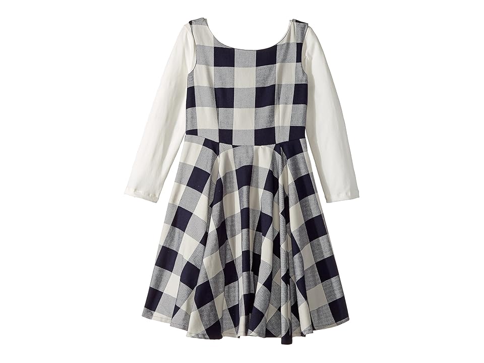 

fiveloaves twofish Flannel Fit N Flare Dress (Big Kids) (Navy Buffalo Check) Girl's Dress