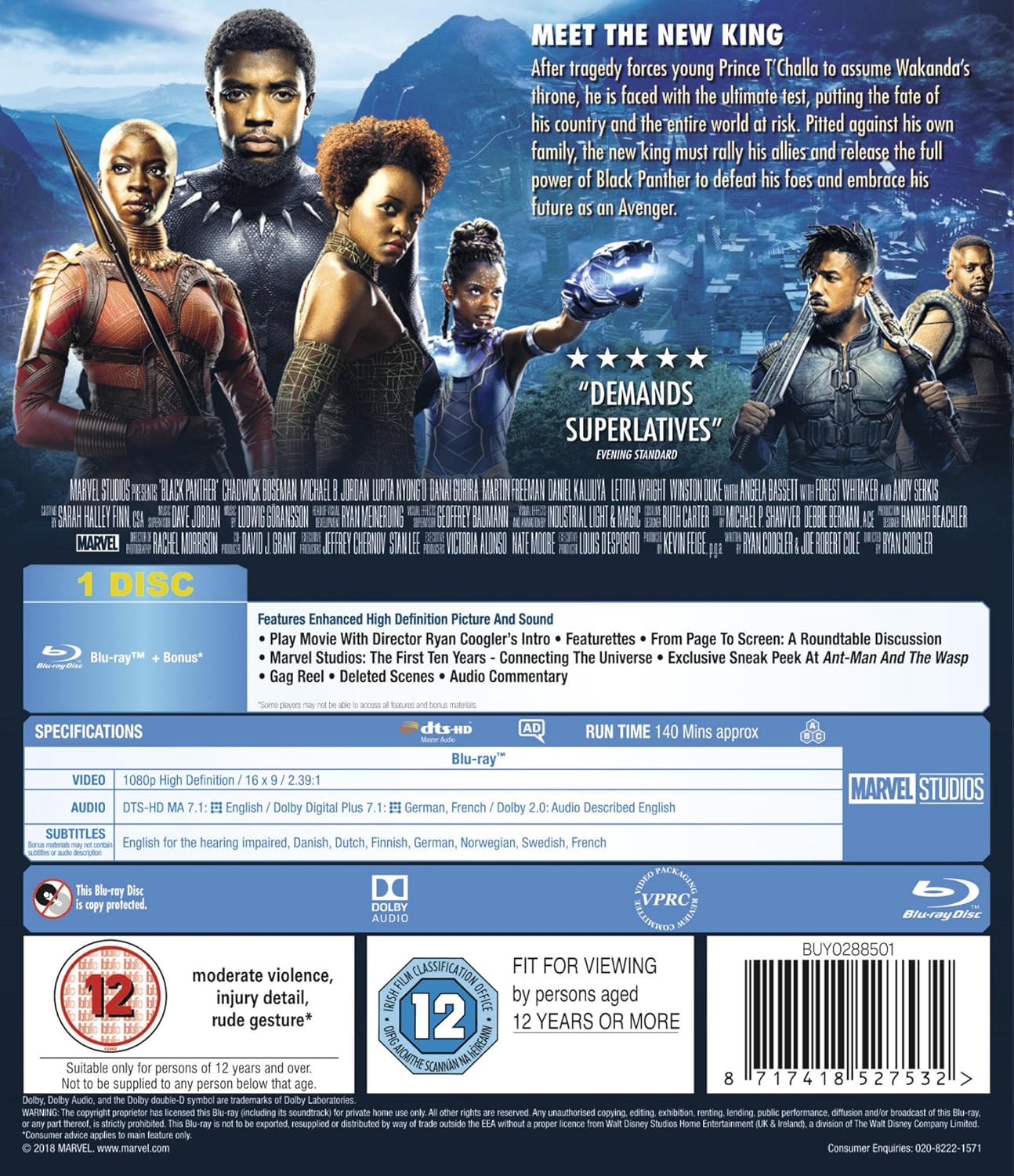 Black Panther Blu Ray 18 Region Amazon Co Uk Chadwick Boseman Michael B Jordan Lupita Nyong O Danai Gurira Martin Freeman Daniel Kaluuya Andy Serkis Angela Bassett Forest Whitaker Letitia Wright Rachel Morrison Ryan Coogler