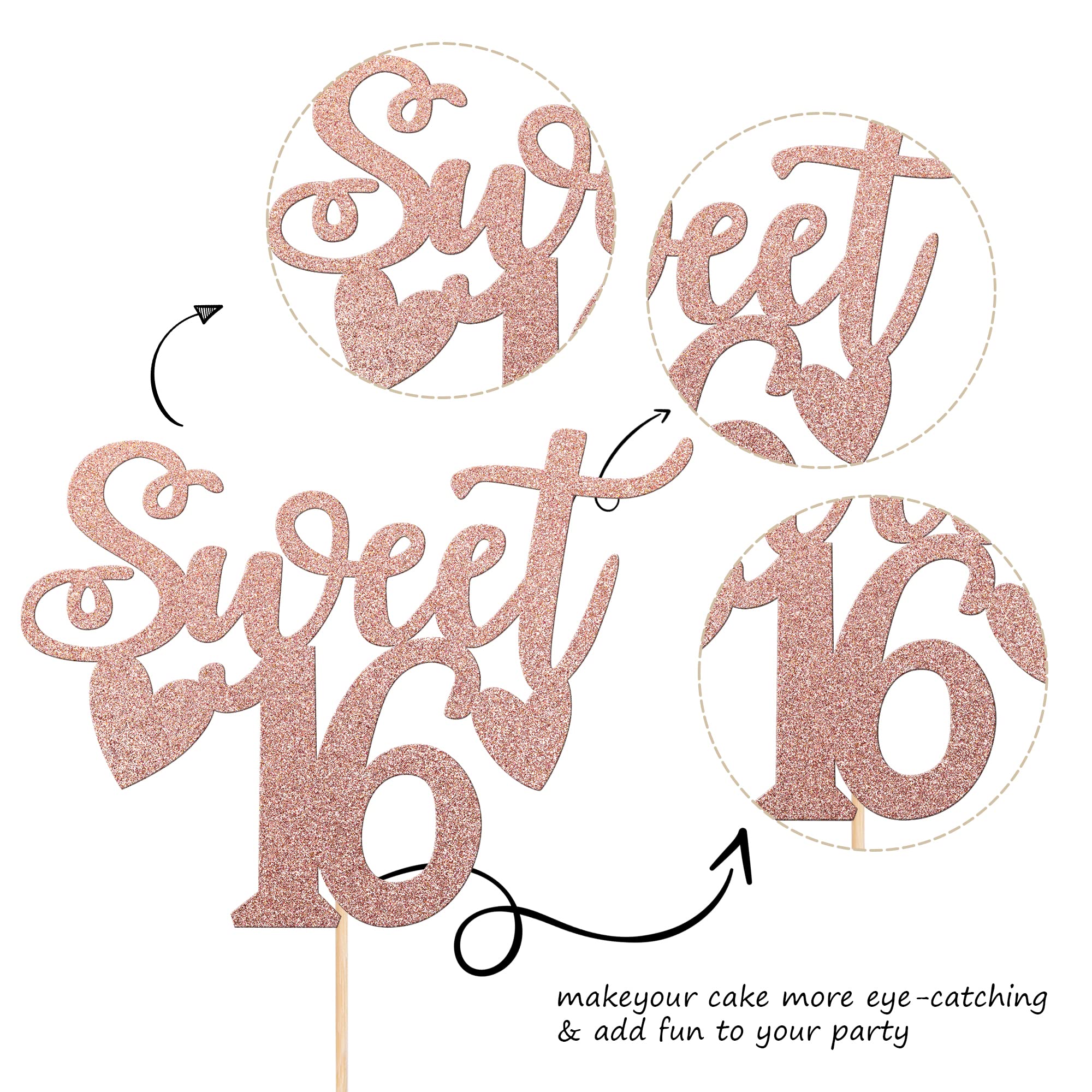 Tortenaufsatz "Cheers To 16 Years" – Glitzerndes Schild Für Geburtstagskuchen, Roségold