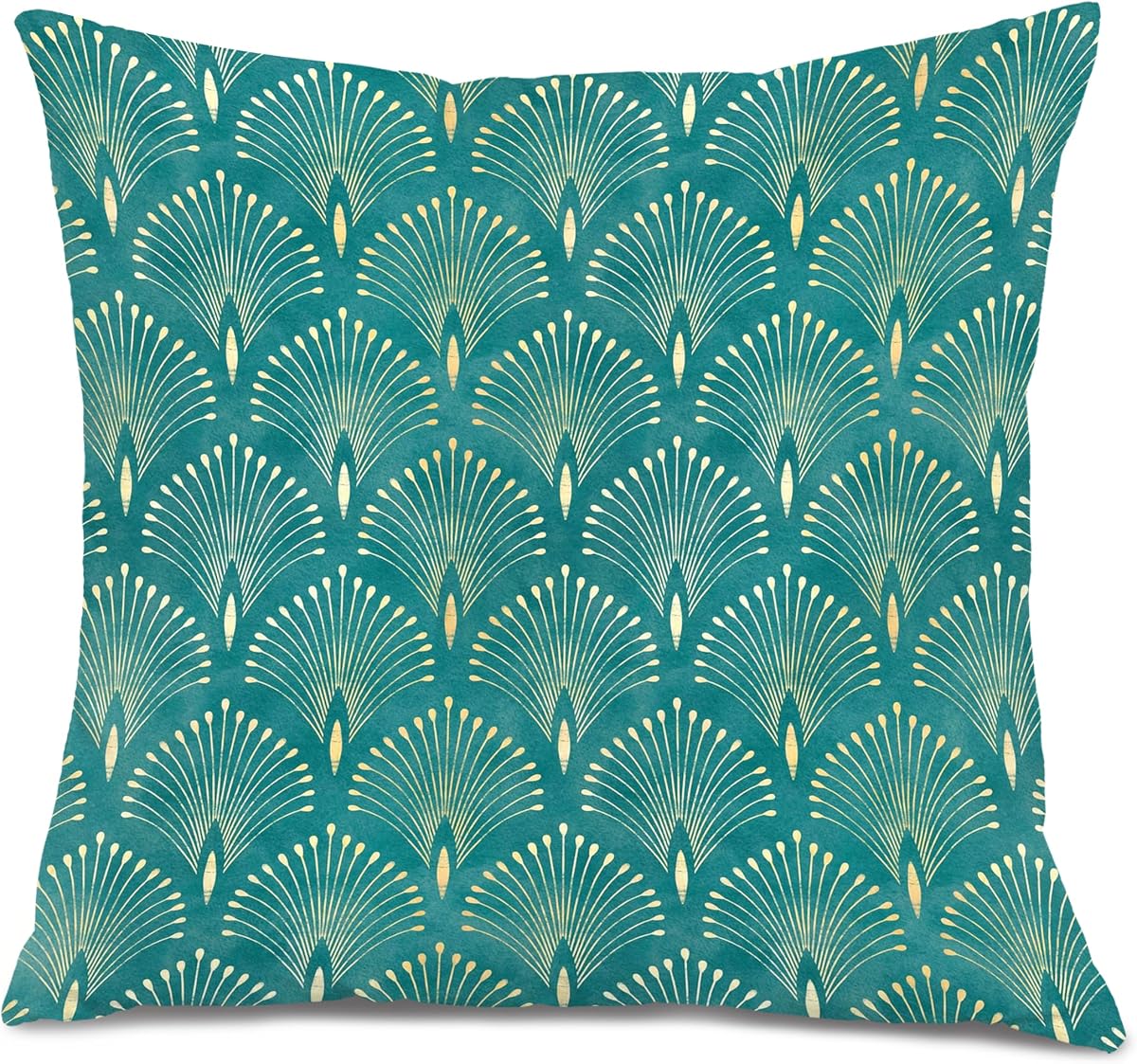 Turquoise Green and Gold Art Deco Abstract Pillow Covers 18x18, Art Nouveau Decor, Boho Modern Aesthetic Fanshaped Decorative Throw Pillow Covers for Bedroom Living Room Home