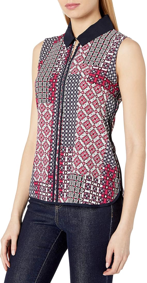 Tommy Hilfiger Women's Classic Collared Button Front SleevelessKnit