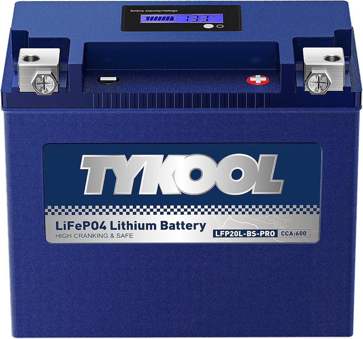 TYKOOL LFP20L-BS-PRO Lithium Motorcycle Battery, Replaces GYZ20L GYZ20HL YTX20HL-BS, 600CCA 12Ah Fits for Harley Softail Fatboy,Dyna,Sea-Doo 1500cc GT Series Yamaha 1800cc, Digital Readout