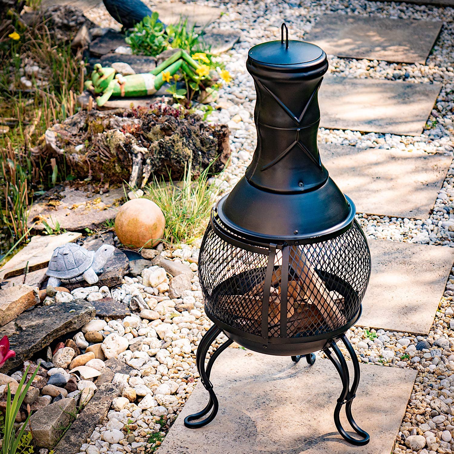 Gartenofen San Louis 90cm mit Funkenschutz und Schürhaken schwarz/kupferfinish