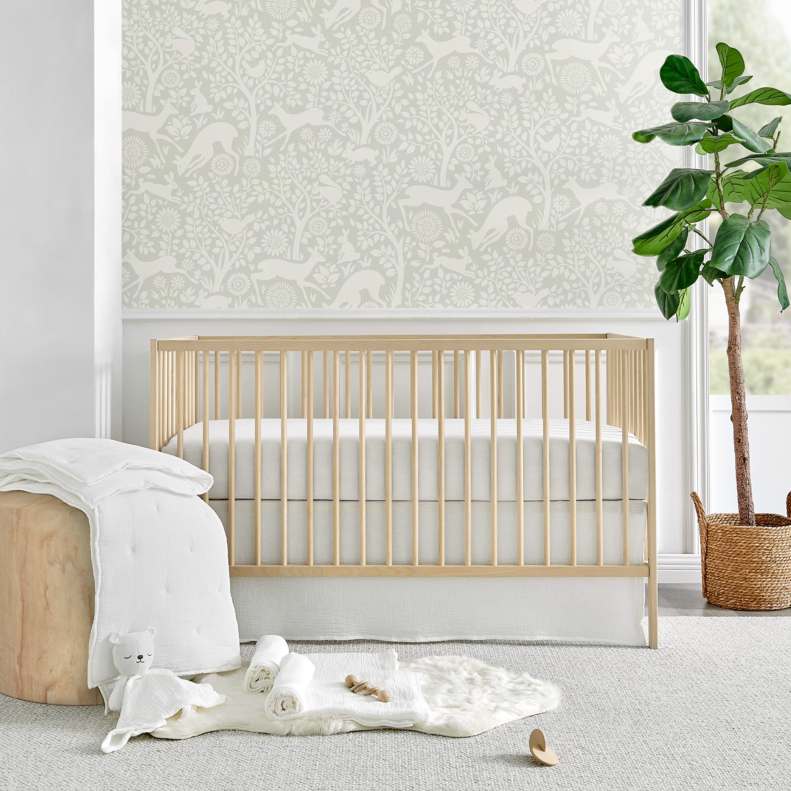 Levtex Baby - Juego de cama de muselina Cloud para cuna - Juego de guardería para bebé - Estrellas blancas y blancas - Muselina texturizada blanca - Juego de 5 piezas que incluye edredón, sábana