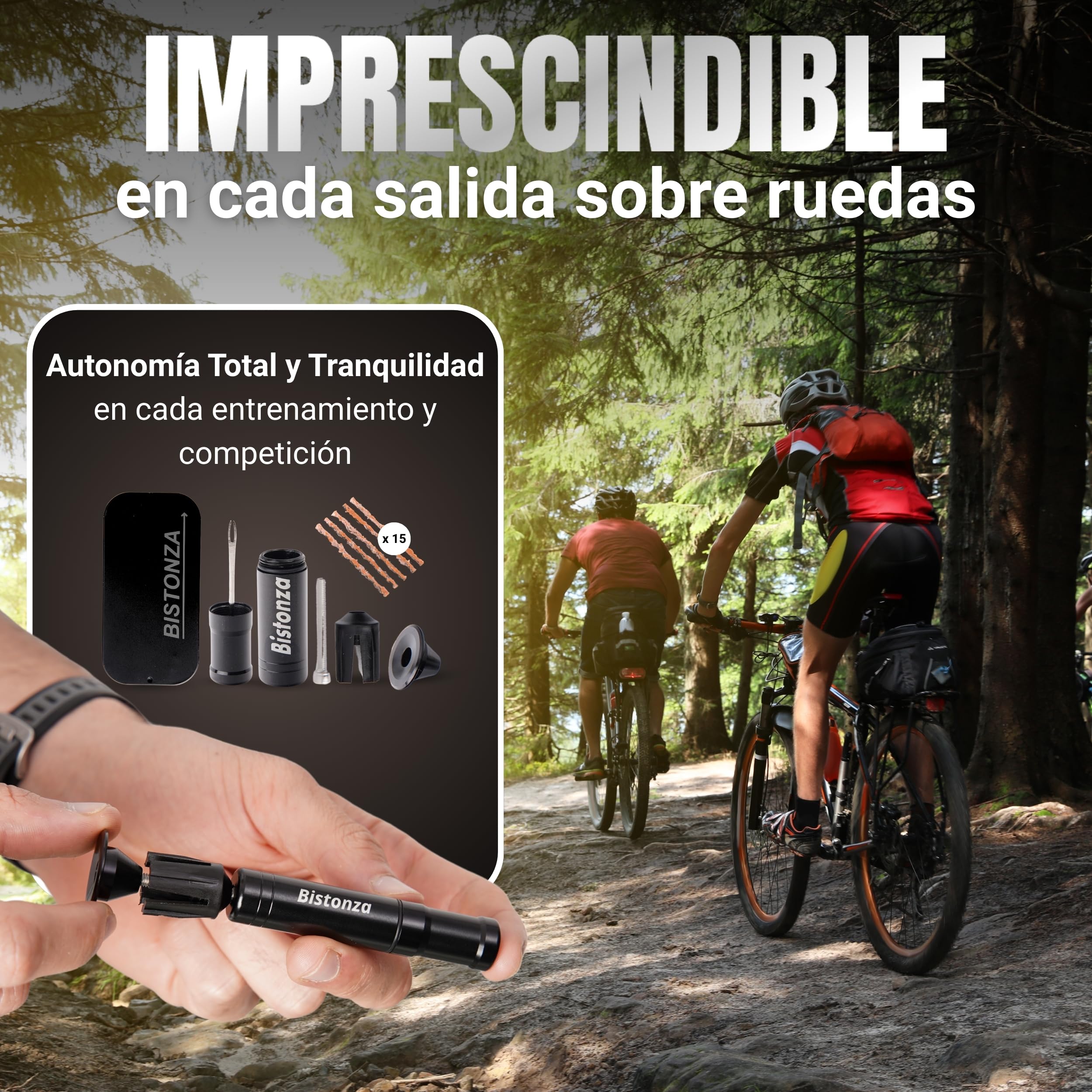 Kit Repara Pinchazos para Bicicletas, incluye Kit Reparador, 15 Mechas y Topes para colocarlo en tu Manillar, Compacto, muy Ligero y Duradero. Apto para todo tipo de Cubiertas sin Cámara, Tubeless.
