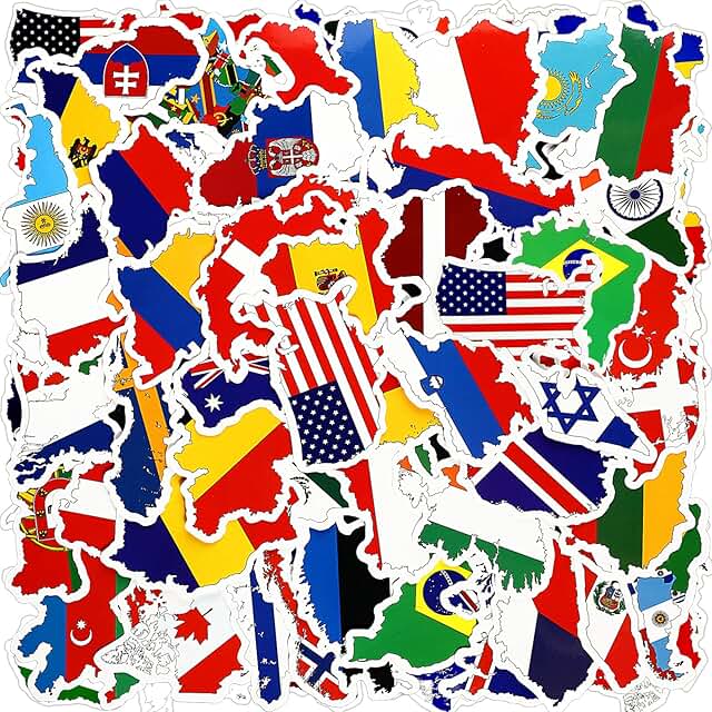 Chinco 100 Pcs World Country Flag Stickers Vinyl Map Waterproof Small Tr...
