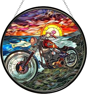 Motorcycle Suncatcher Indoor/Outdoor Stained Glass Window Hanging Handmade Suncatchers Home Decor Garden Christmas Party Wedding Housewarming Gifts