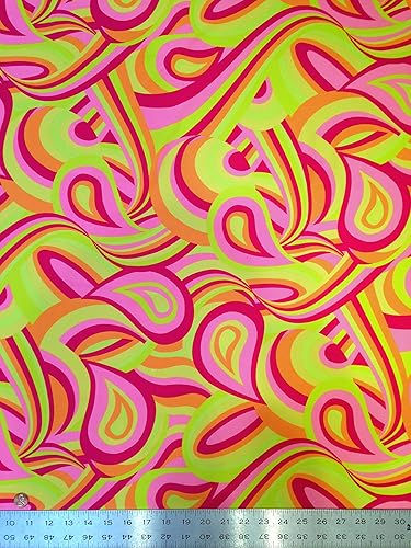 Miniatura 5 de The Yard - Patrón retro psicodélico colorido en tela de elastano de nailon elástico pesado (naranjaamarillo)
