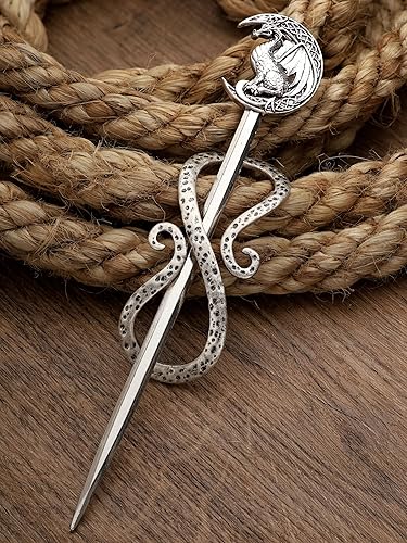 Miniatura 5 de HAQUIL Horquilla de dragón de luna creciente para mujeres y hombres, moda vikingo dragón en la luna, accesorio para el cabello, regalo de joyería