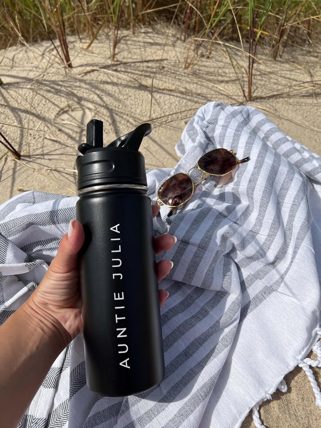 Block Name Personalized Stainless Steel Water Bottle, Vacuum-insulated, 18 or 32 ounce Size, Keeps Liquids Pipping Hot or Icy Cold! (Straw or Mouthtop). Custom Name Bottle. Made in America. - Image 4