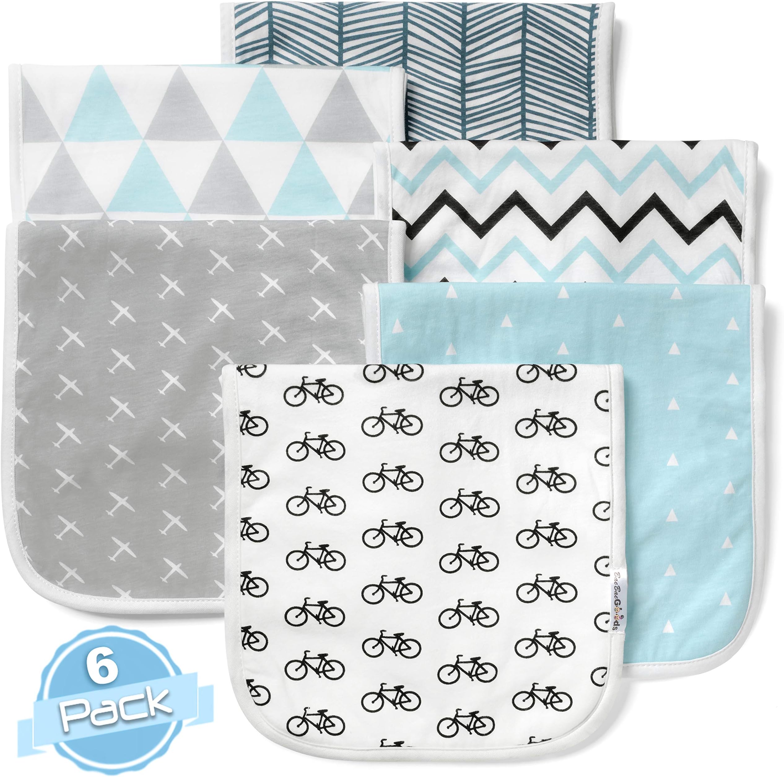 BaeBae GoodsBurp Cloths for Baby Boy & Girl - Ultra Absorbent Burping Rags - Anti Shrink Unisex Burpy Clothes - Super Soft Jersey Cotton, Large 21"x10" - Thick for Newborn Cloth Diapers - 6 Pack