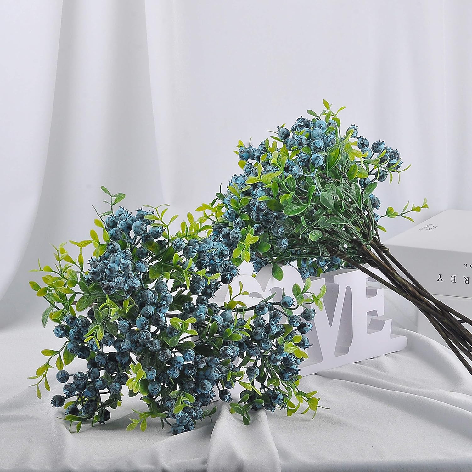 8pcs Artificial Berry Stems, 11 Inch Faux Holly Branch Picks with Green Leaves for Wreaths, Bouquets, Centerpieces, and Year Round Home Decorations,Blue
