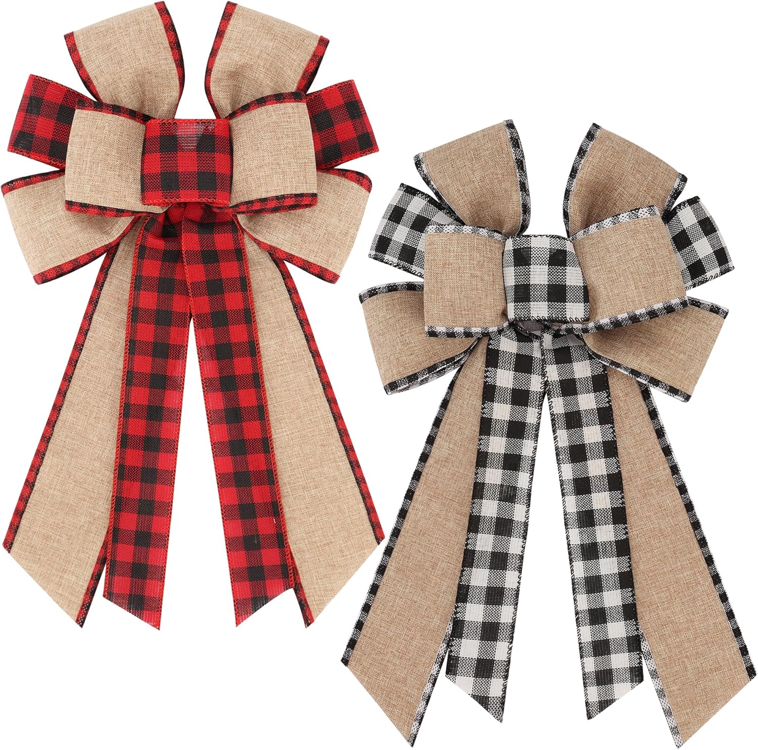 Lucleag 2Pcs Christmas Wreath Bow, Christmas Buffalo Plaid